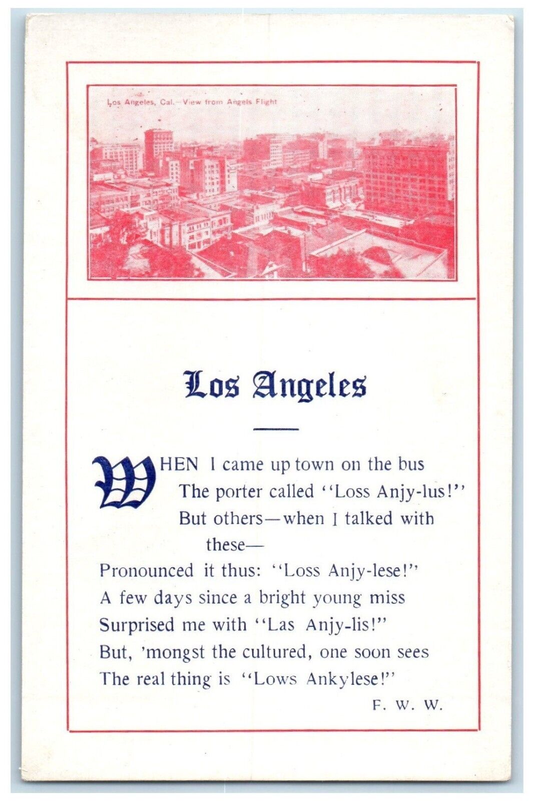 c1910\'s View From Angels Flight Los Angeles California CA Antique Postcard