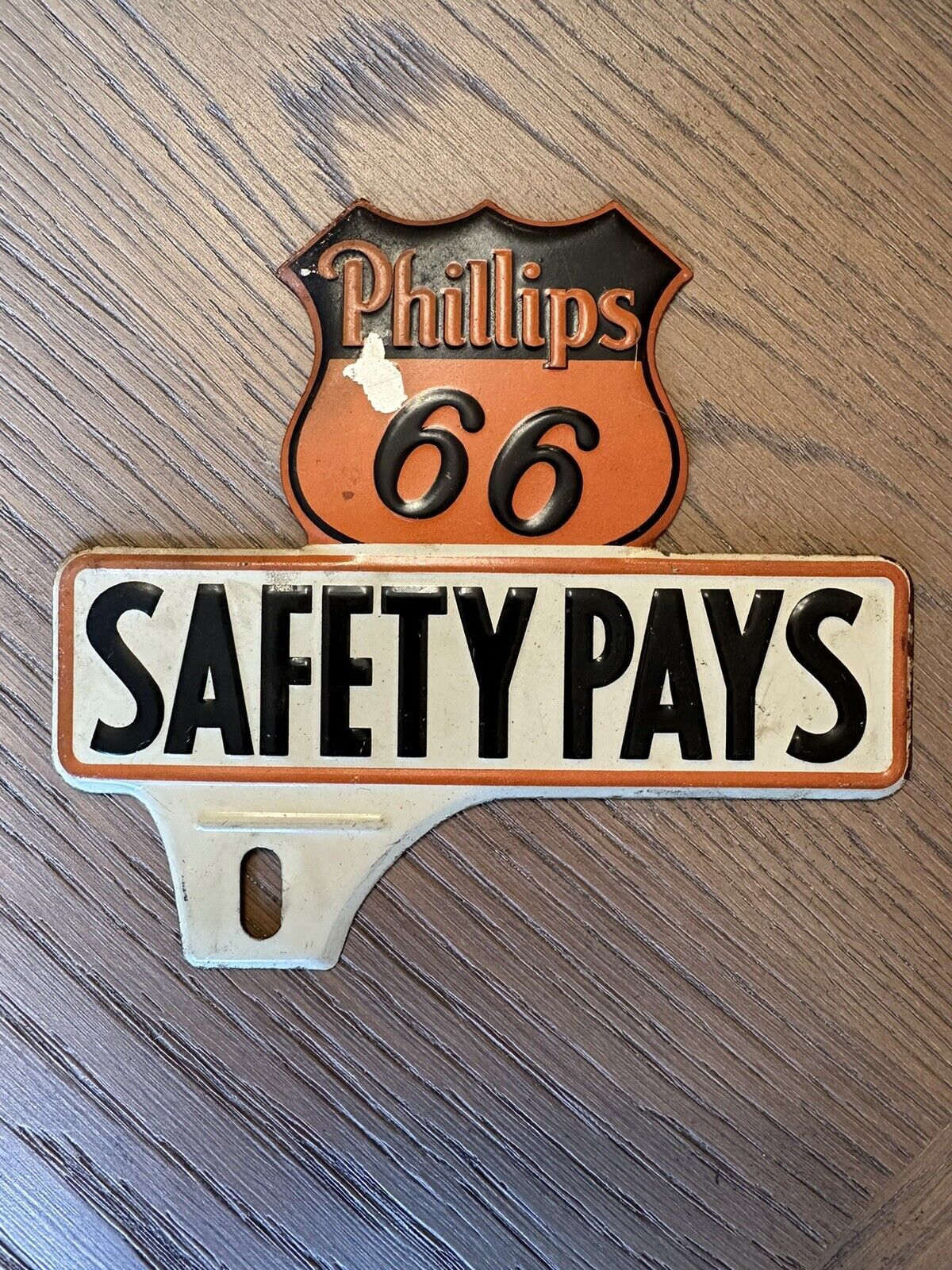 Original Phillips 66 Sign License Plate Topper Advertising Automobile Gas Oil