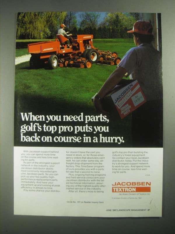 1987 Textron Jacobsen Mower parts Ad - Golf\'s Top Pro