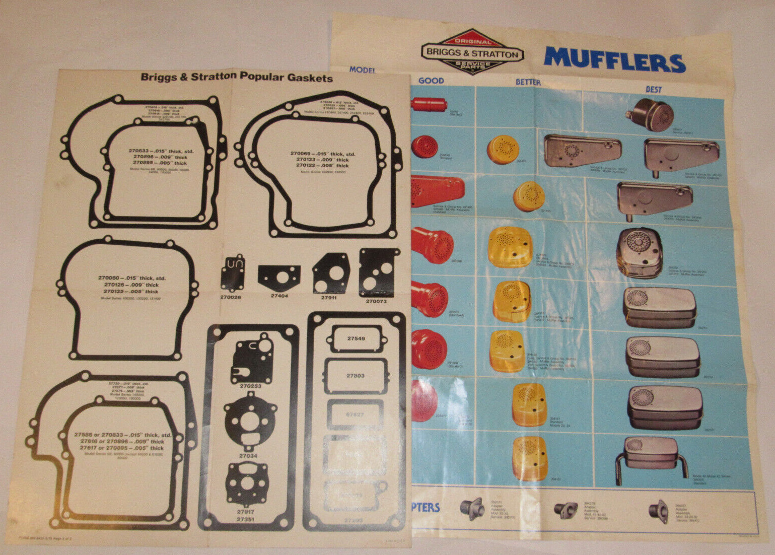 VTG 1980 BRIGGS & STRATTON MUFFLERS REFERENCE CHART/COLOR POSTER 23x29