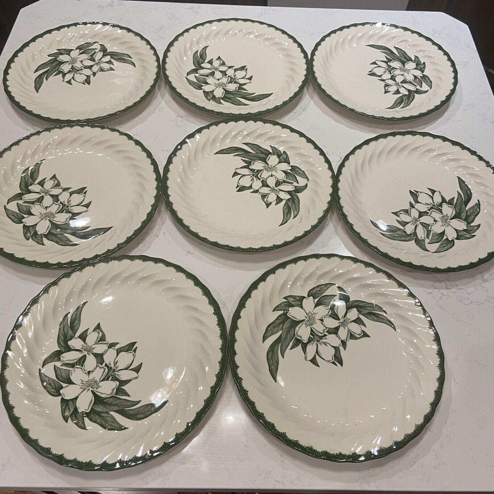 8 Royal China Woodbury Dogwood Underglaze Floral Swirl Dinner Plate VTG - 10”