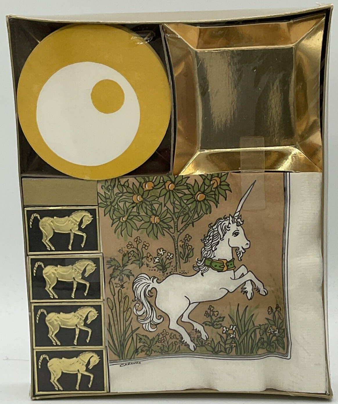 Vintage NOS Monogram of California Social Pak Ashtrays Napkins Matches Unicorn