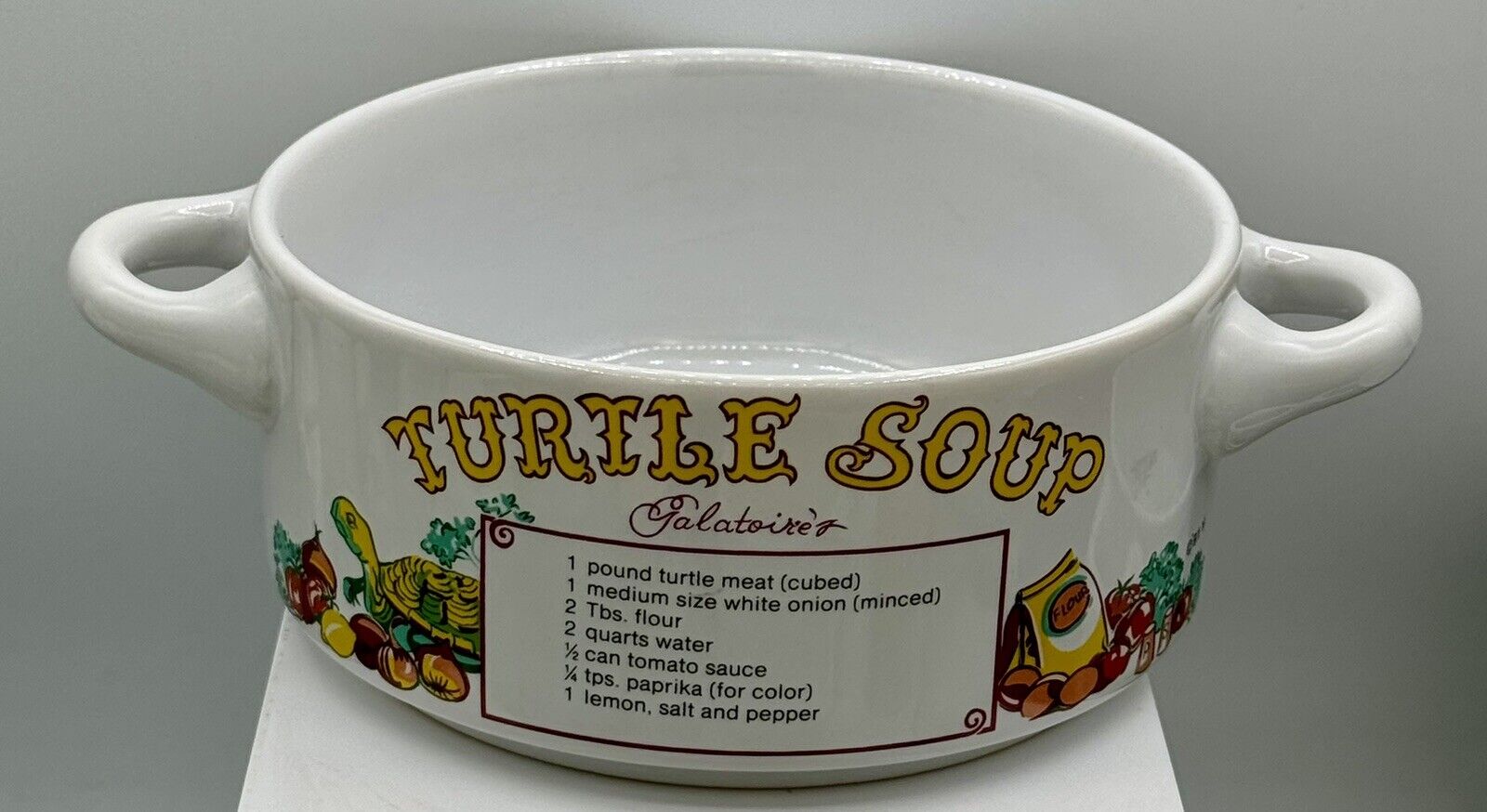 LJungberg Collection Turtle Soup Bowl With Recipe And Handles Fine Porcelain