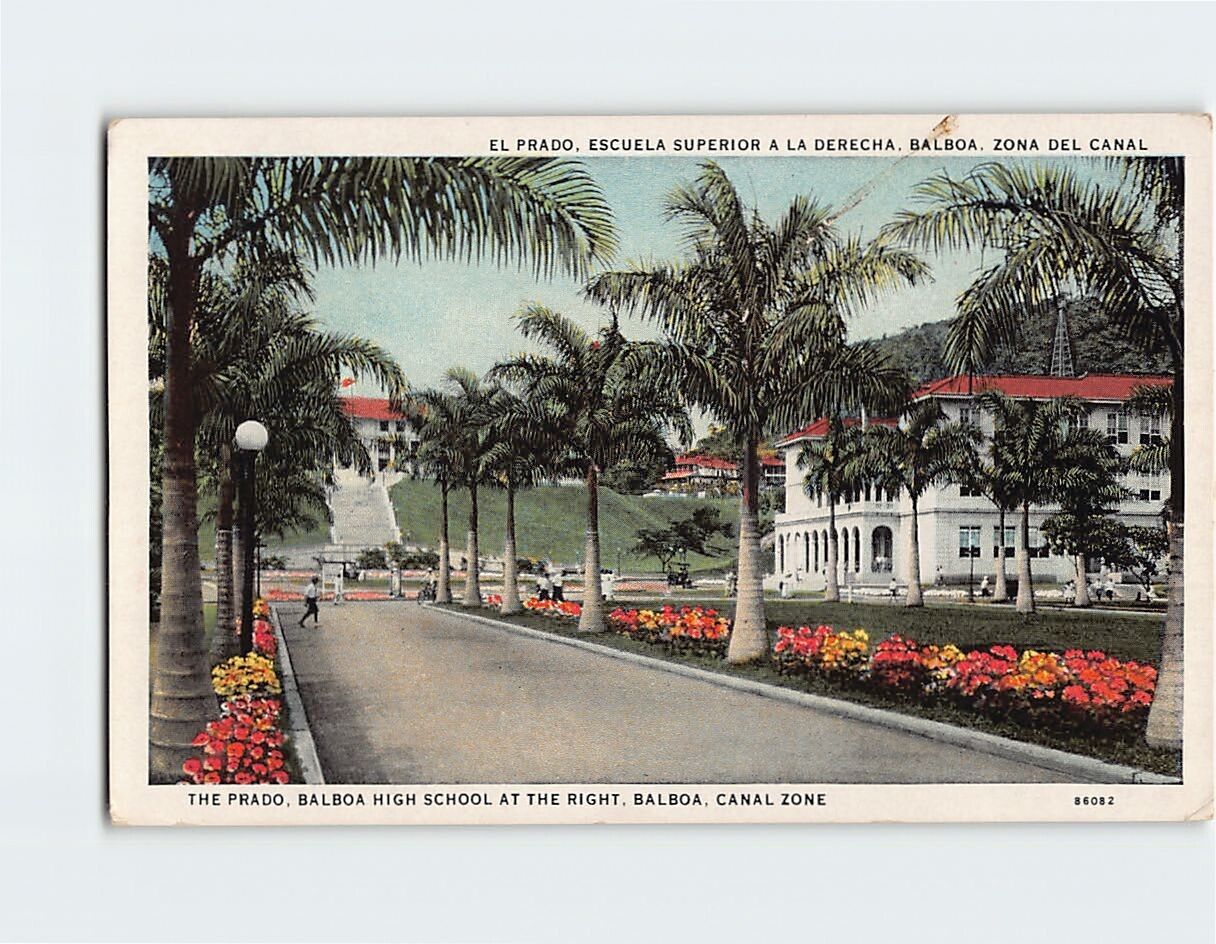 Postcard The Prado Balboa High School at the Right Balboa Canal Zone Panama