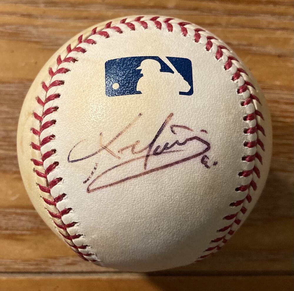 KEVIN YOUKILIS SIGNED AUTOGRAPH OFFICIAL OMLB BASEBALL GAME USED RED SOX COA