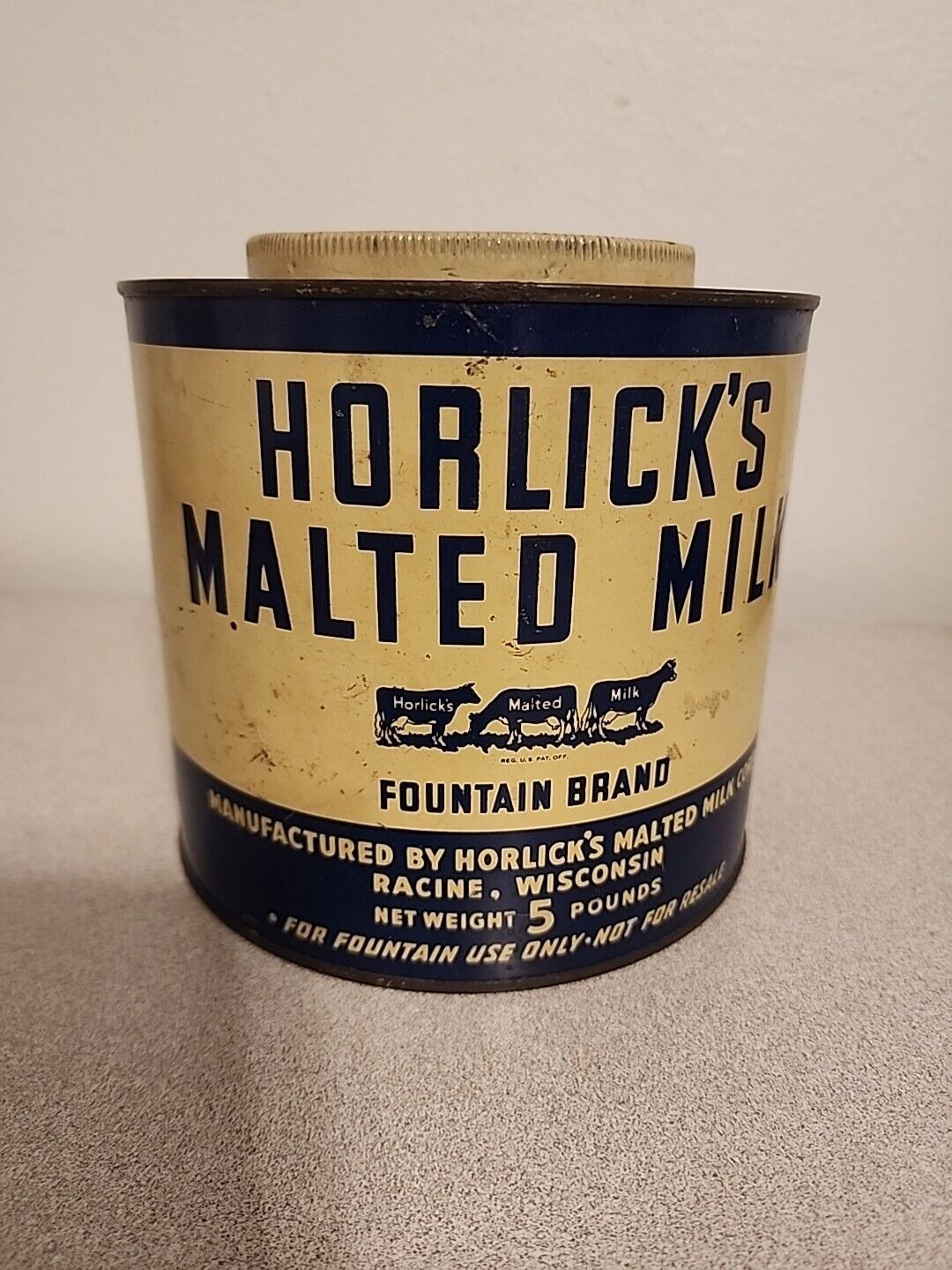 Vintage Early HORLICK\'S MALTED MILK RACINE, WISCONSIN 5 POUNDS Tin Can *RARE HTF