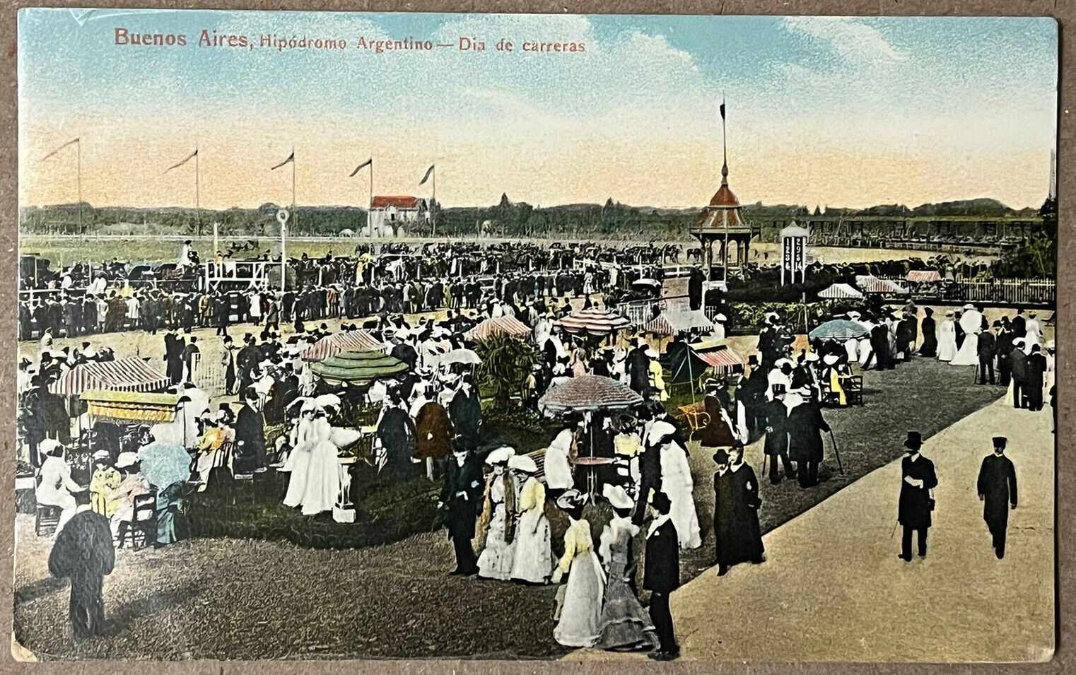 Buenos Aires Argentina Horse Race Track People Crowd Antique Postcard