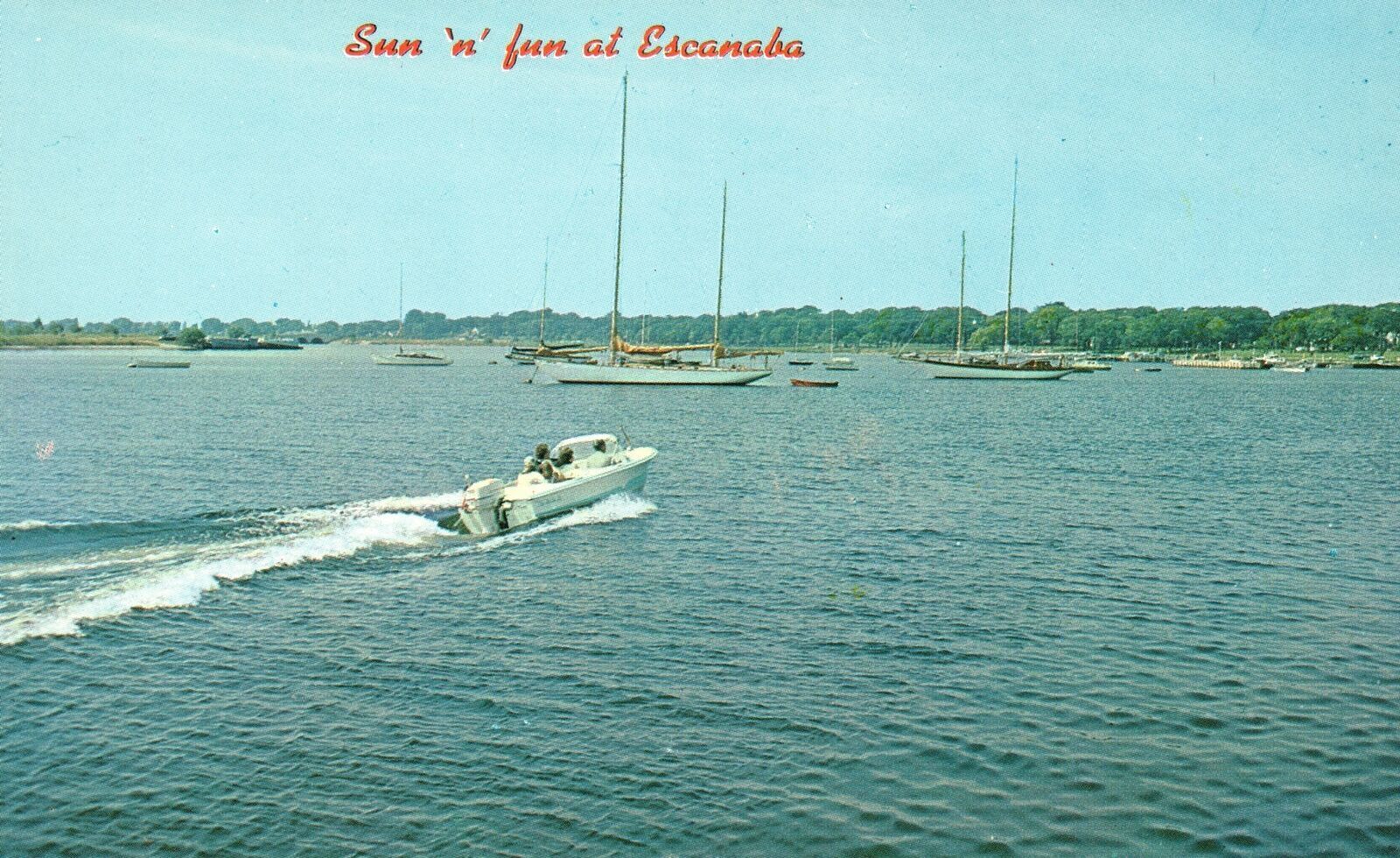 Vintage Postcard Sun N Fun Yacht Harbor Little Bay De Noc Escanaba Michigan MI
