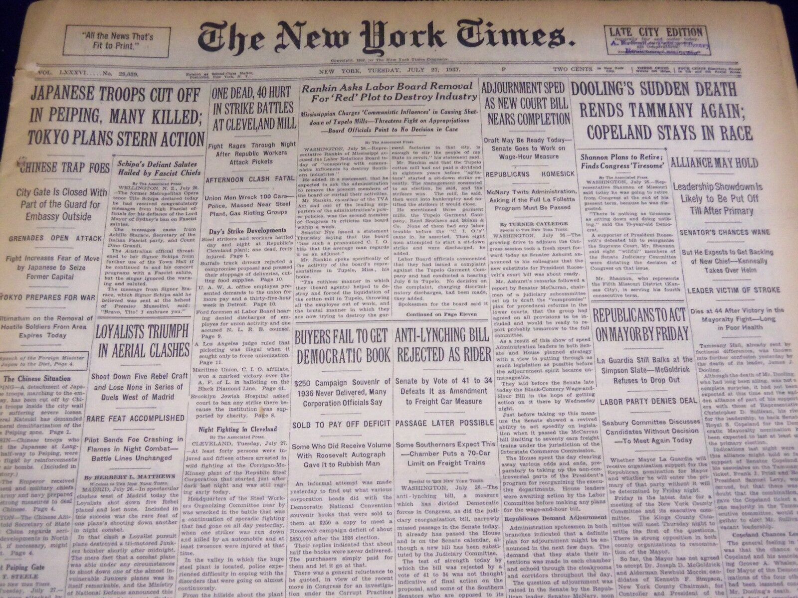 1937 JULY 27 NEW YORK TIMES - TAMMANY LEADER DOOLING DEAD AT 44 - NT 3441