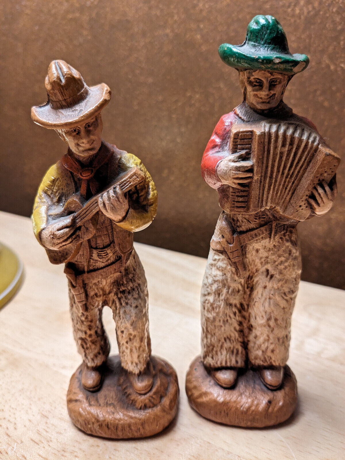 Two Vintage Cowboy Western Swing Band Figurines Accordion & Guitar Player 5.5\