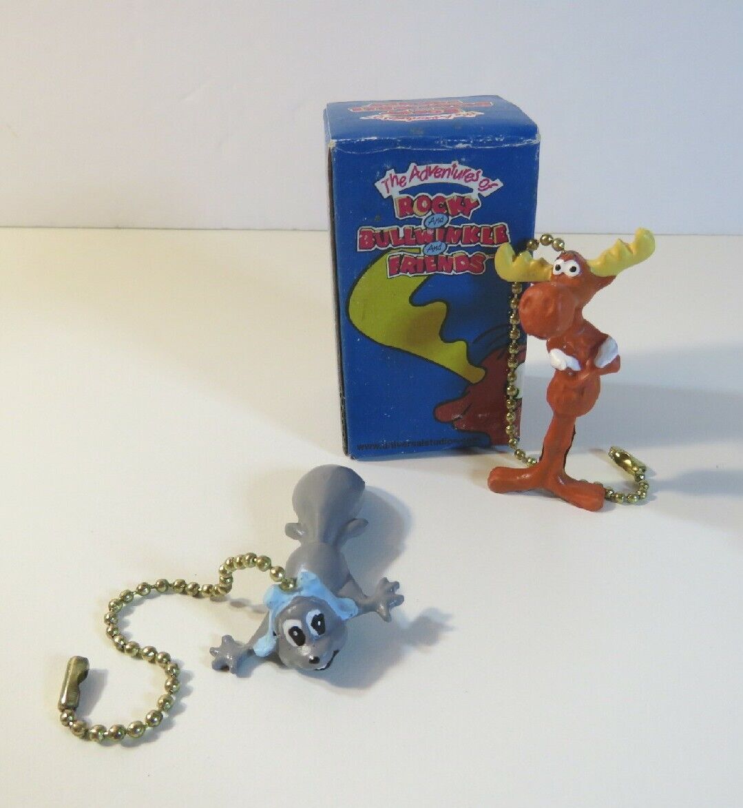 Rocky and Bullwinkle Ceiling Fan Light Pull Chain Set New Vintage Old Stock