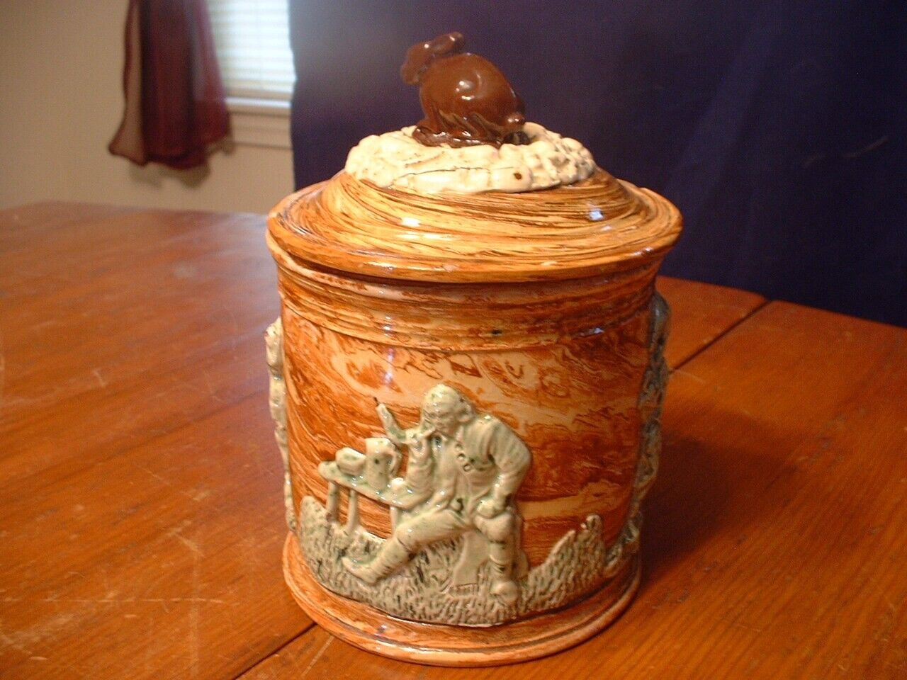 RARE French Antique 19ThC Mocha Ware Tobacco Jar Signed VERNET