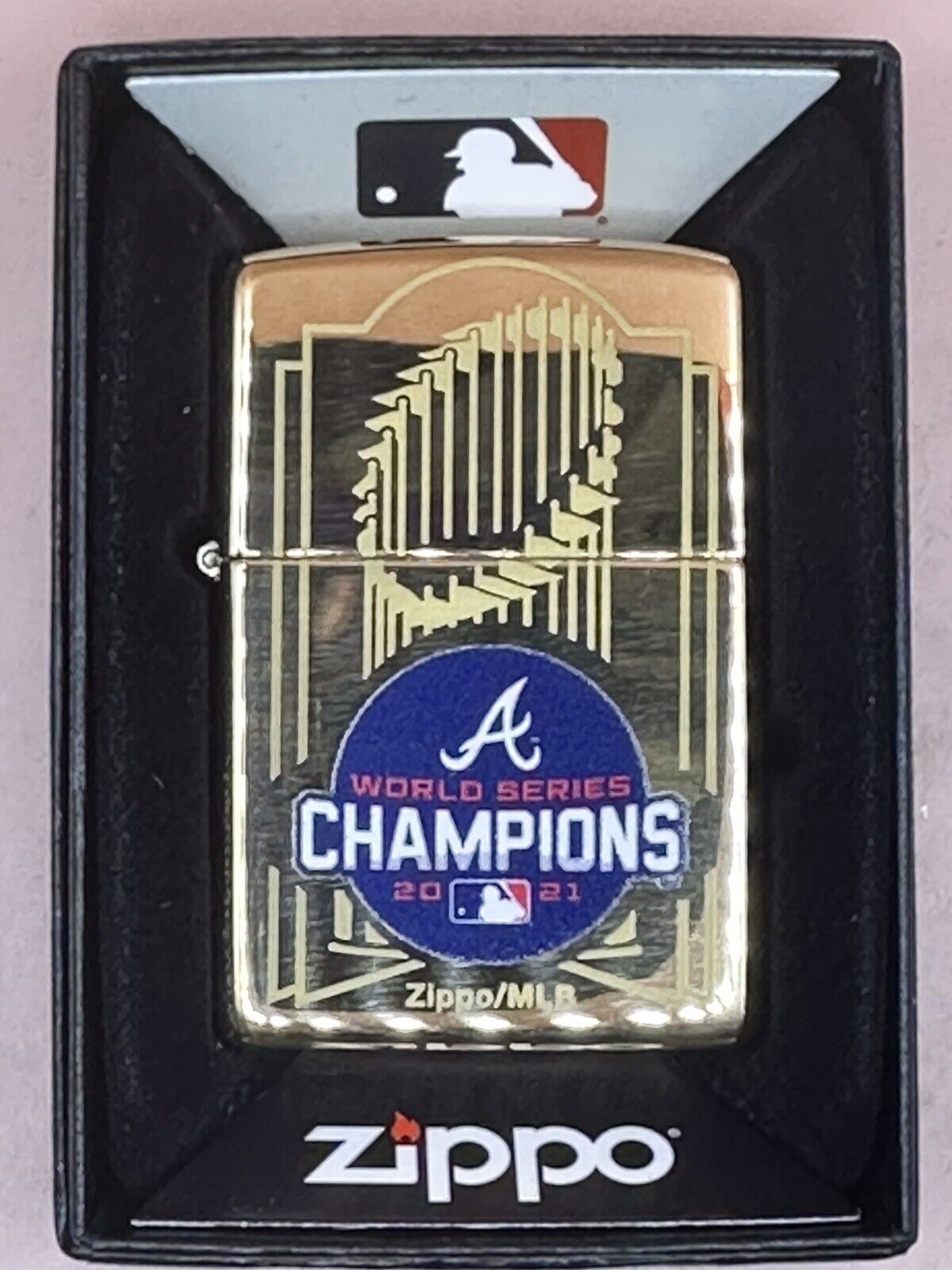 Atlanta Braves MLB World Series Champs High Polish Gold Zippo Lighter NEW