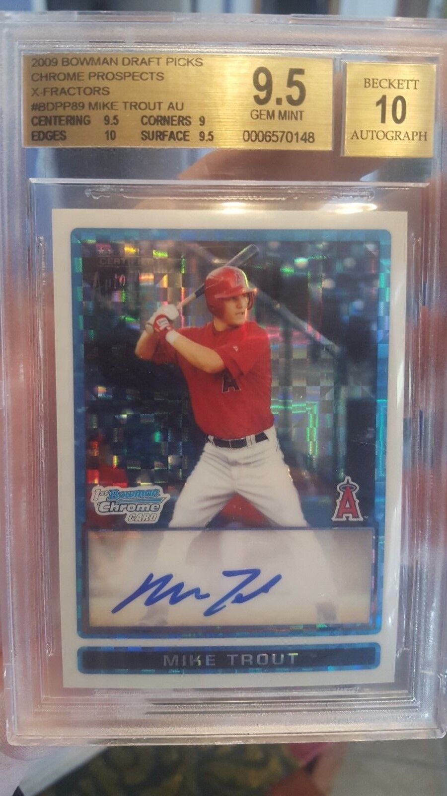 ~THE NEXT MANTLE BOWMAN CHROME DRAFT XFRACTOR BGS 9.5 10 AUTO MIKE TROUT 2009  