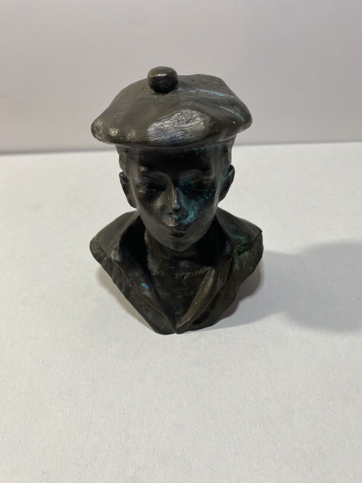 Real Bronze Metal Bust Whistling Boy Statue Classical Estate Collectible Vintage