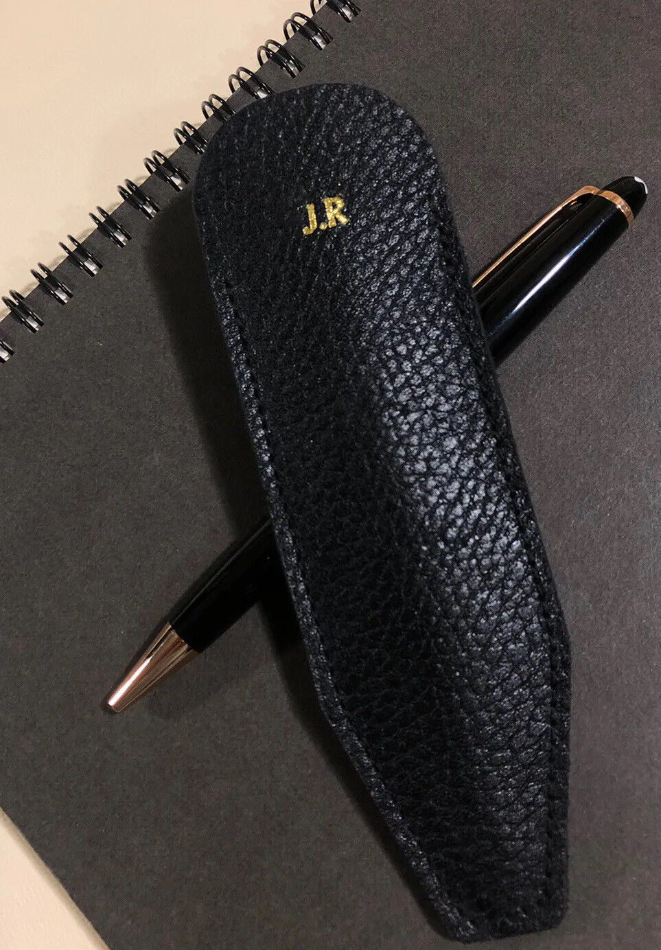 Made In USA Black Leather Pen Sleeve Personalize Initials For  Mont Blanc