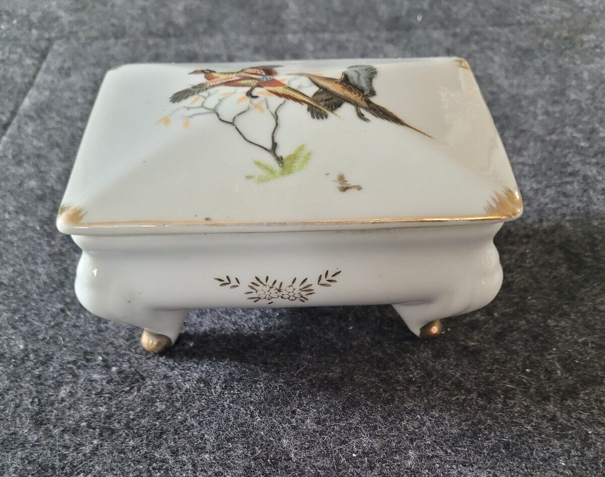Vintage MCM Cigarette  trinket box with hand painted ducks