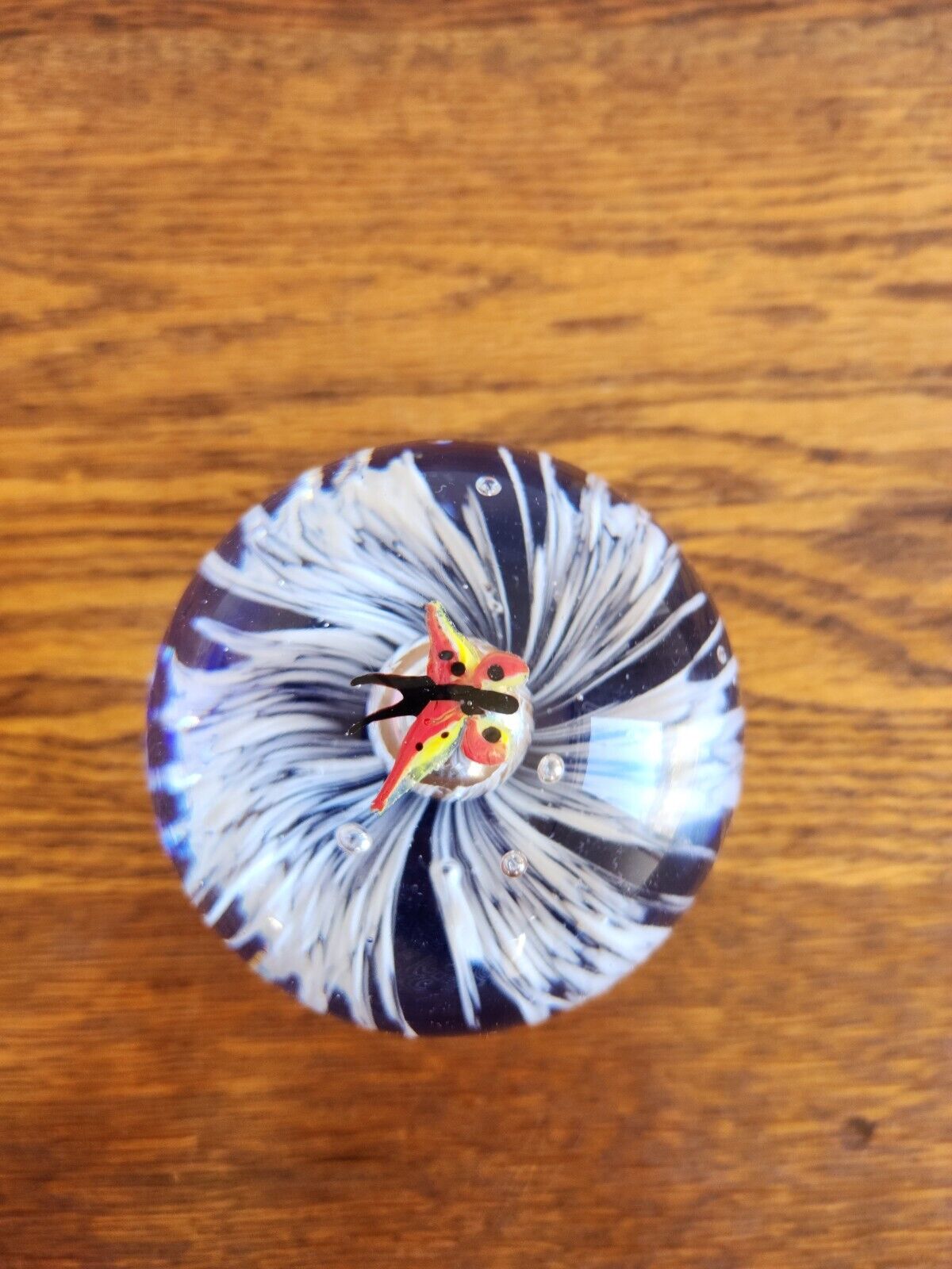 Vintage Paperweight Art Orb Floral Butterfly Blue White