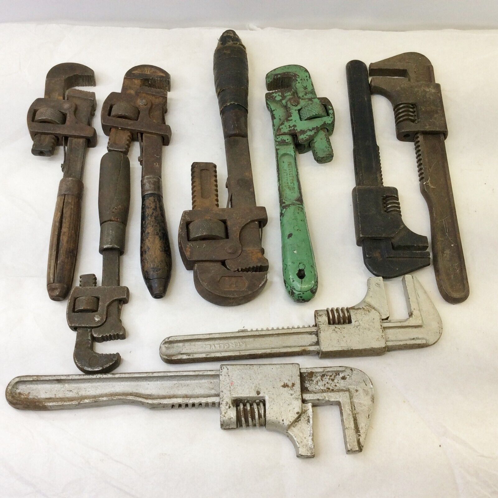 Vintage Wrenches Monkey Pipe Lot of 9 Wood Metal Handle FTF Cleve Trend Smith