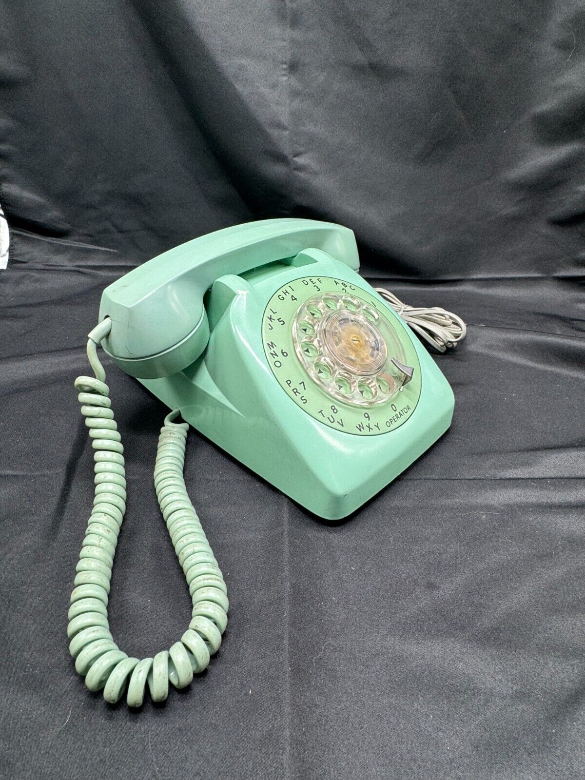 Vintage MCM Automatic Electric Teal Blue Green Rotary Dial Desk Telephone Phone