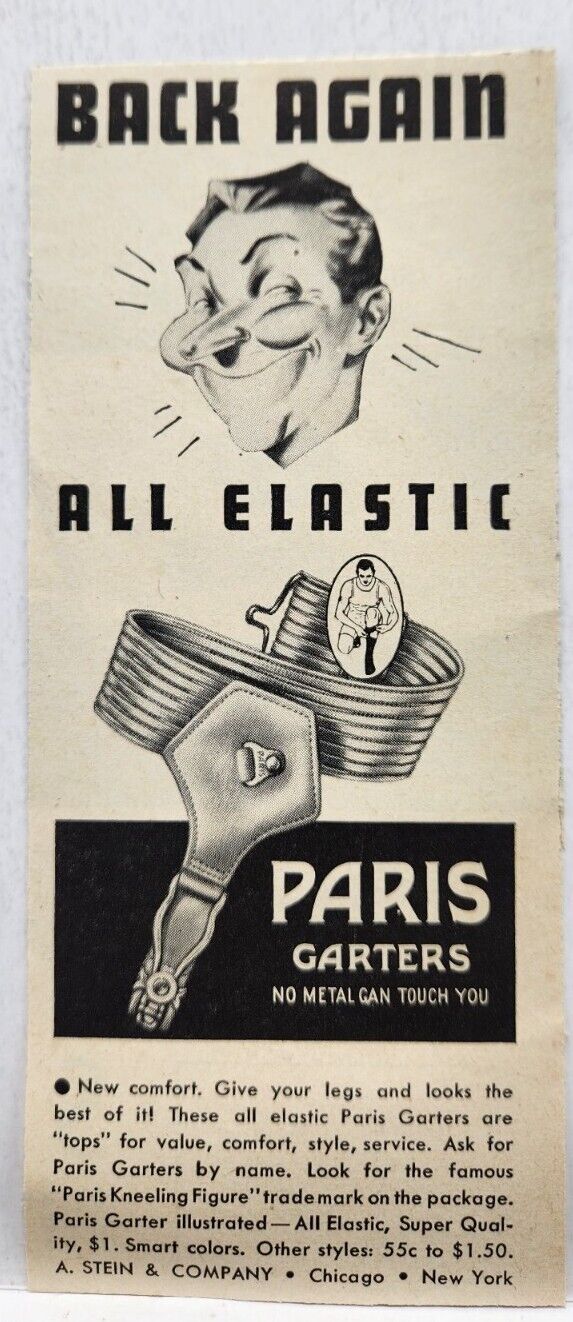 1941 Paris Garters A Stein Co Vintage Print Ad Man Cave Art Deco Chicago NY