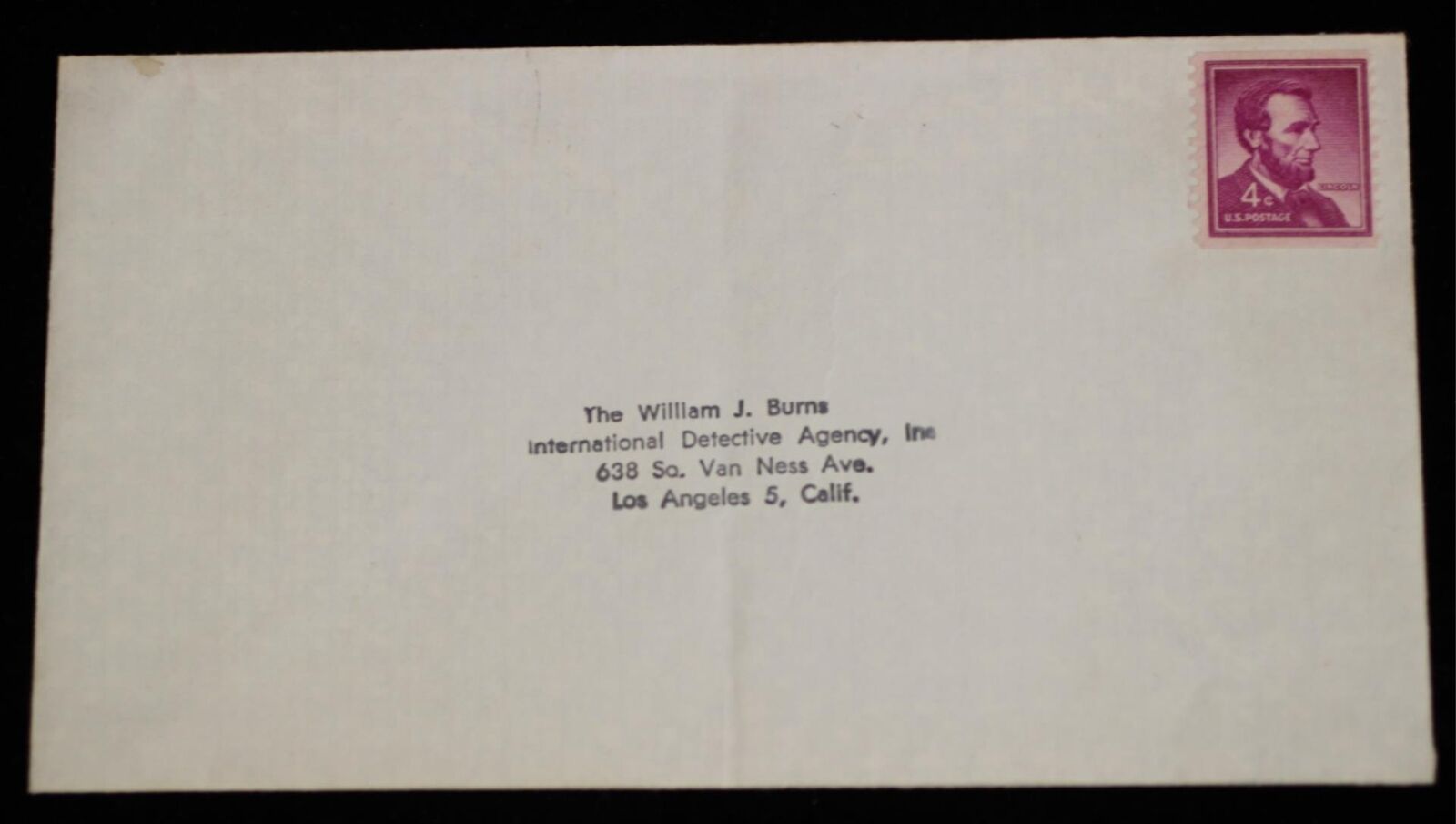 Disneyland Security era 1955 1956 Burns Detective Agency Envelope Lincoln Stamp