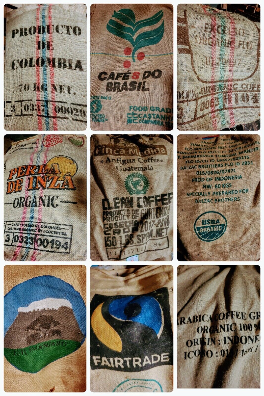AUTHENTIC JUTE BURLAP COFFEE BAGS - FULL SIZE (3 PACK)