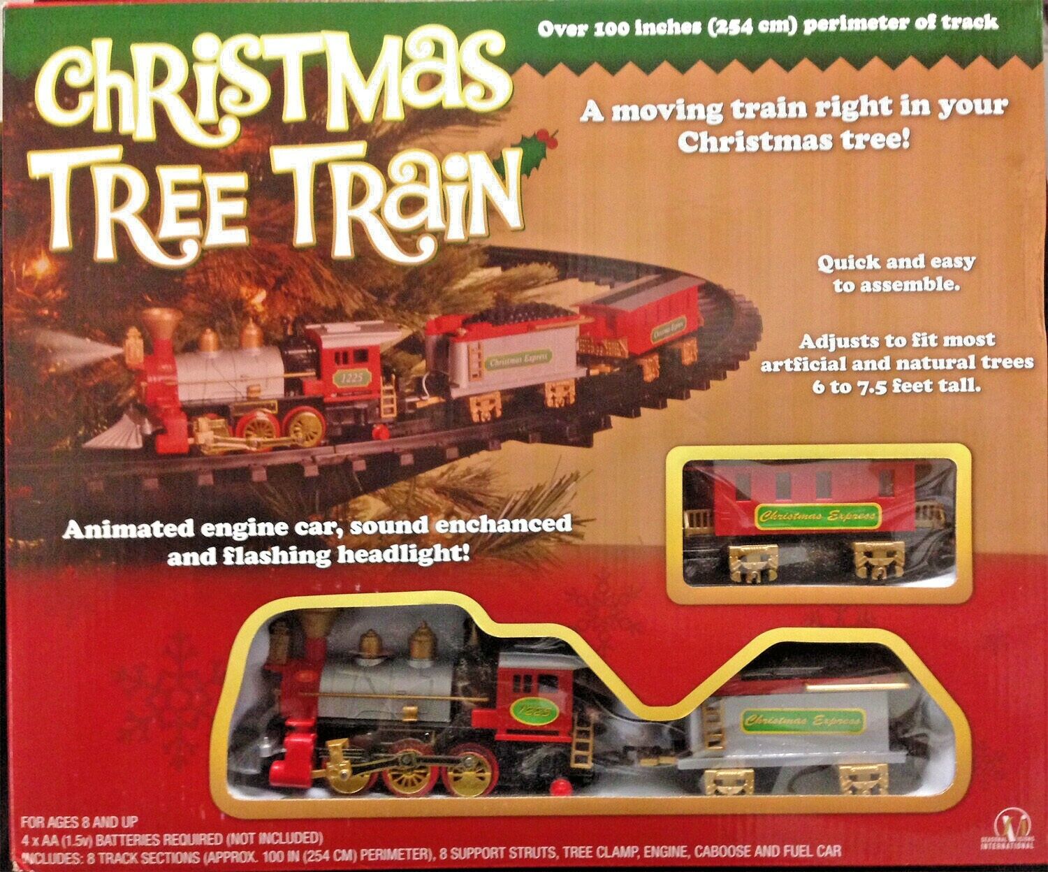 New Light Sounds ANIMATED CHRISTMAS TRAIN SET Holiday Decoration Mounts in Tree