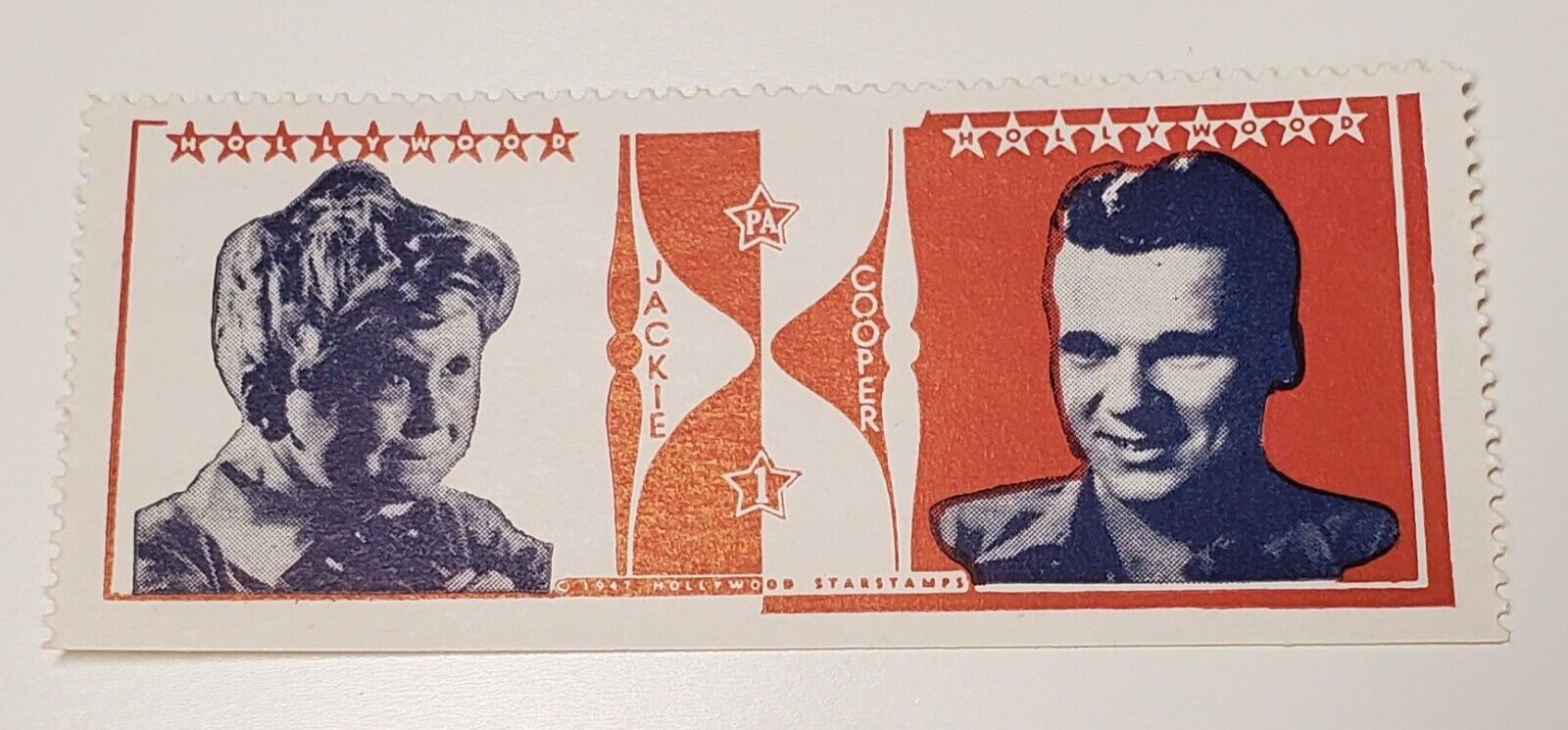 Jackie Cooper 1947 Movie Star Stamp Sticker Trading Card Hollywood Legends