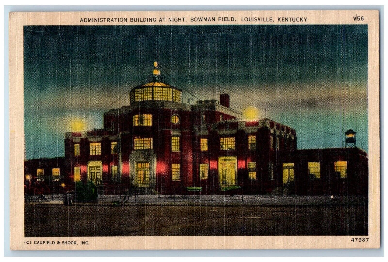 Louisville Kentucky KY Postcard Administration Building At Night Bowman Field