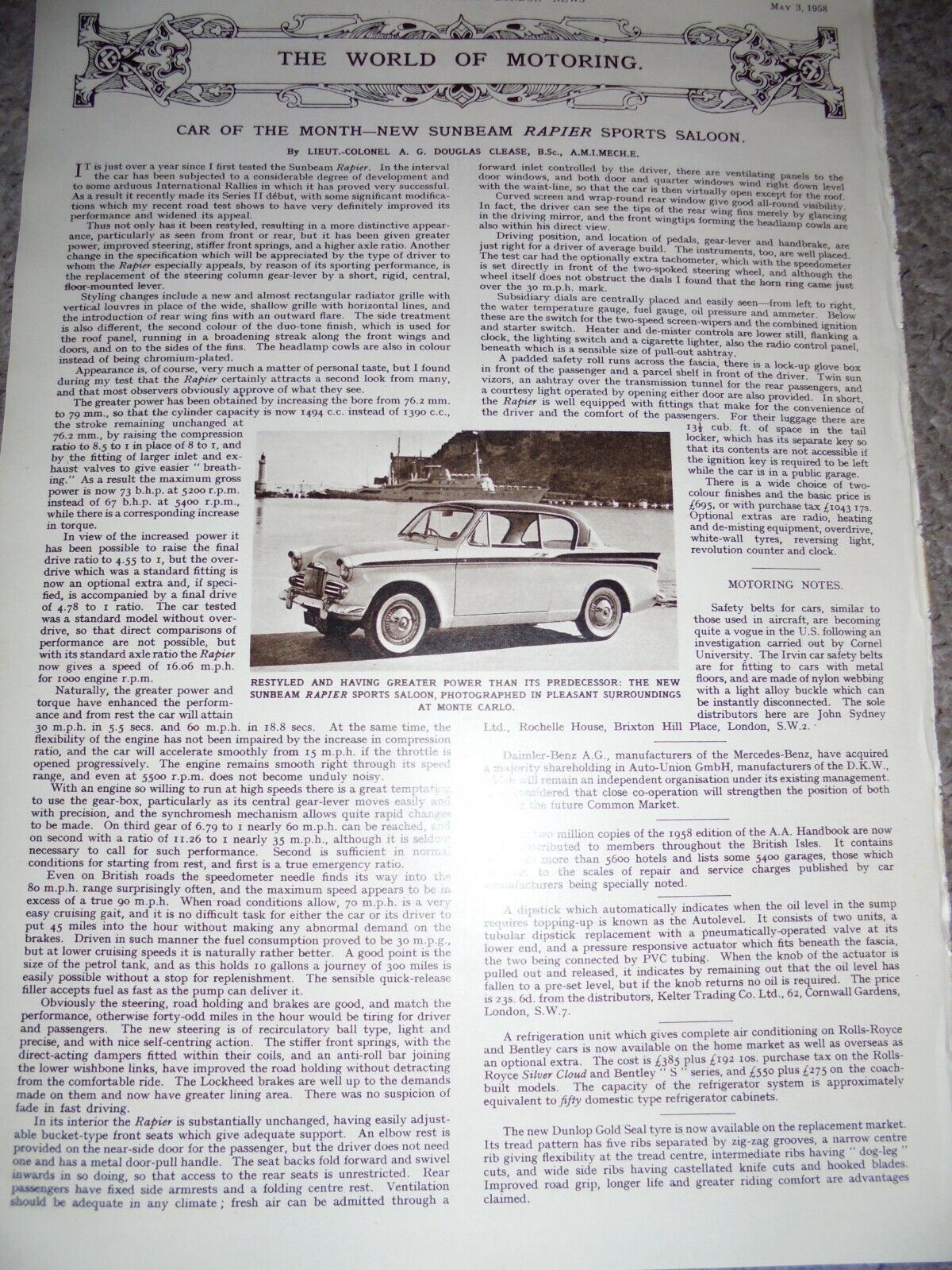 Photo article car of the month Sunbeam Napier Sports Saloon 1958 Ref AL