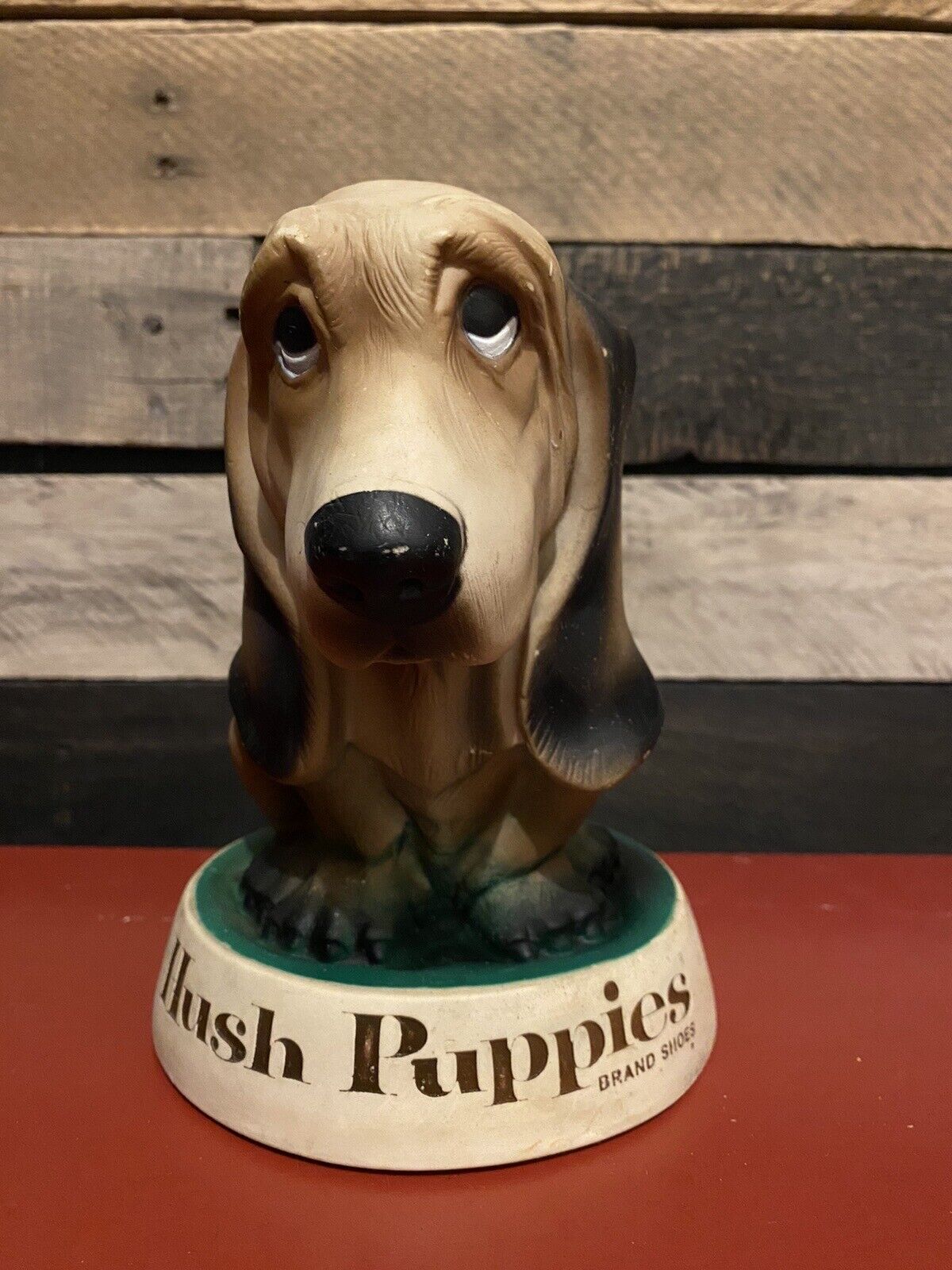 Vintage Hush Puppies Brand Shoes Basset Hound Coin Bank Advertising Piece