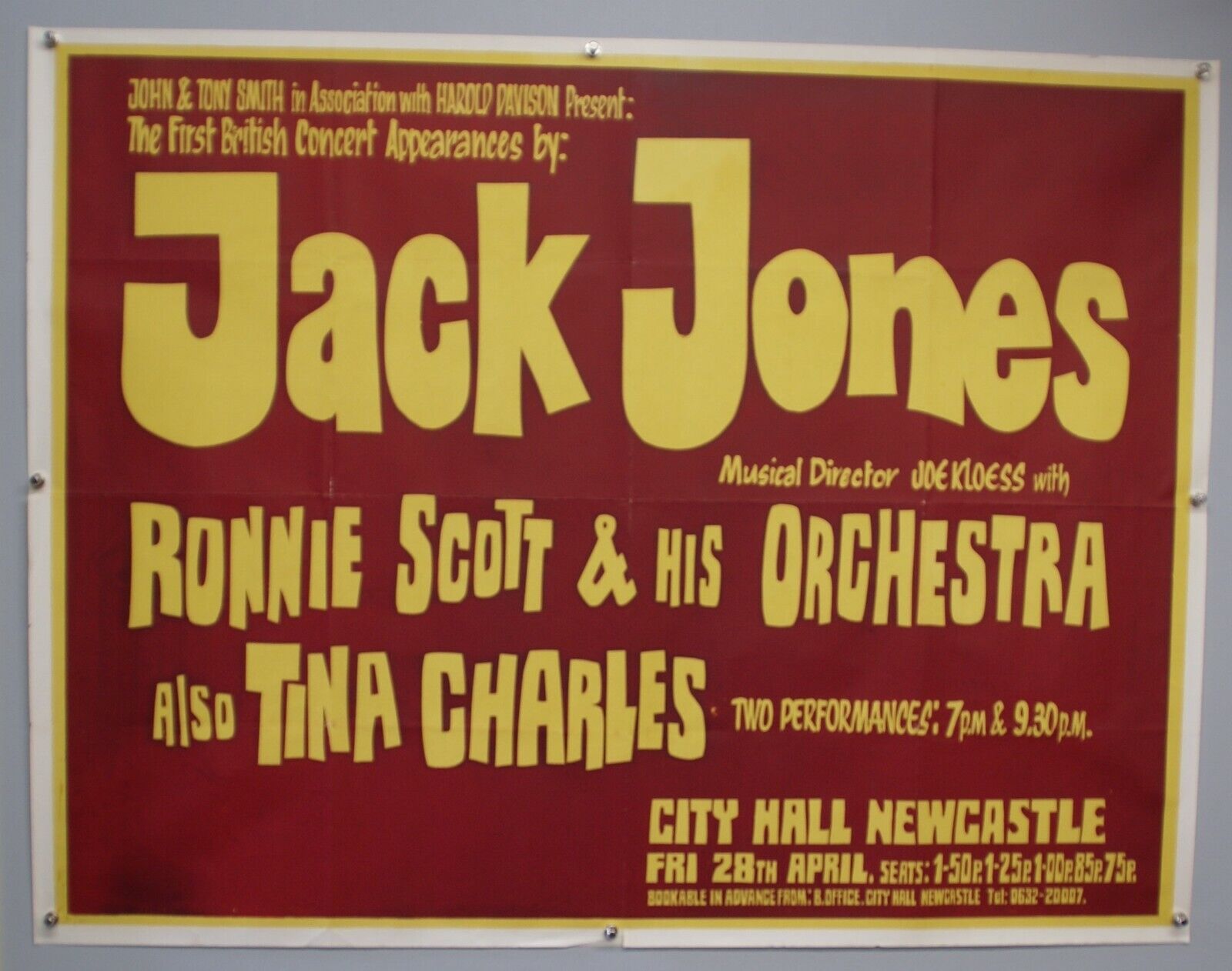 Jack Jones Ronnie Scott Poster Original Vintage Newcastle 1972