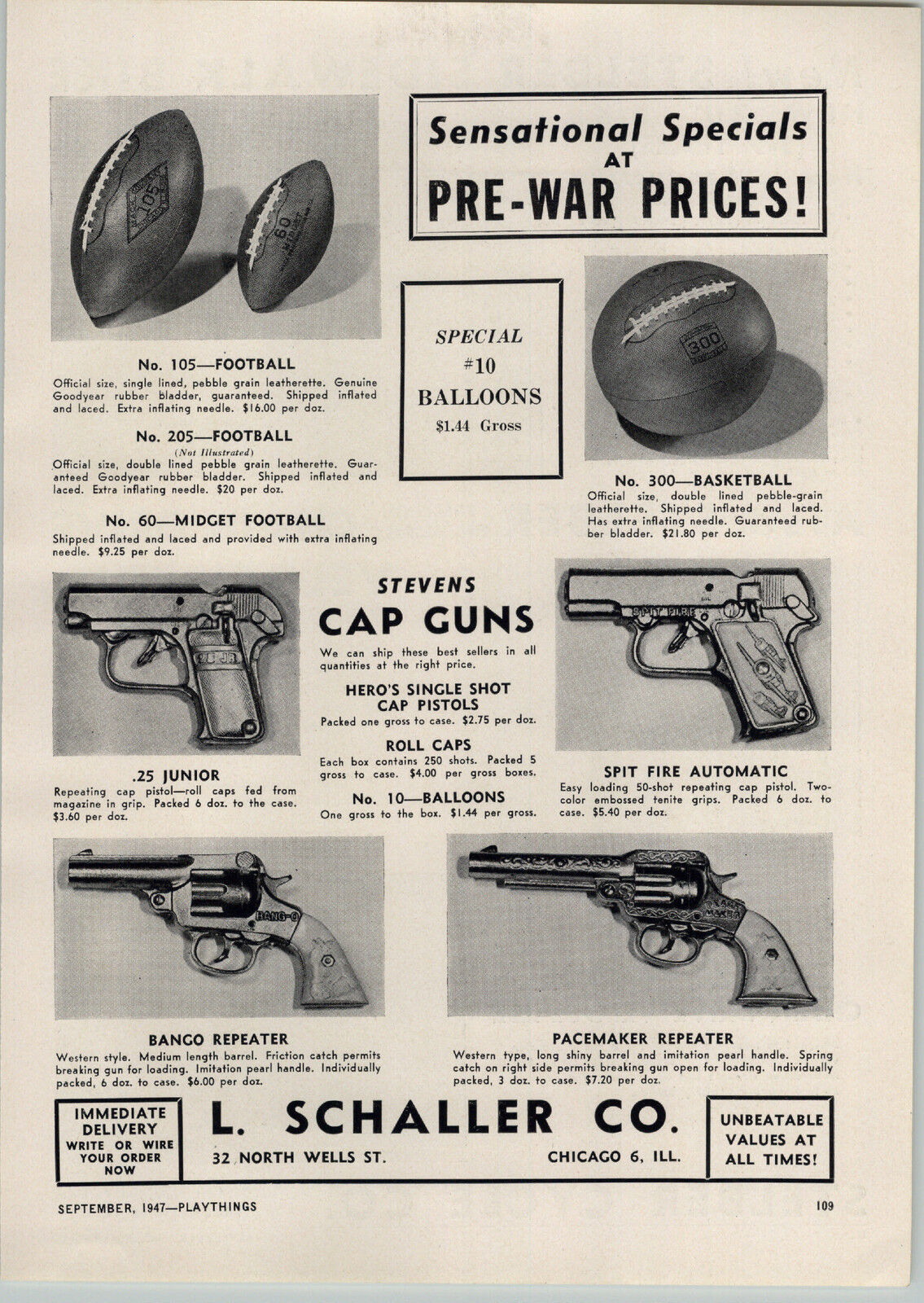 1947 PAPER AD Stevens Cap Gun Guns Toy L Schaller Co Spit Fire Bang O Pacemaker