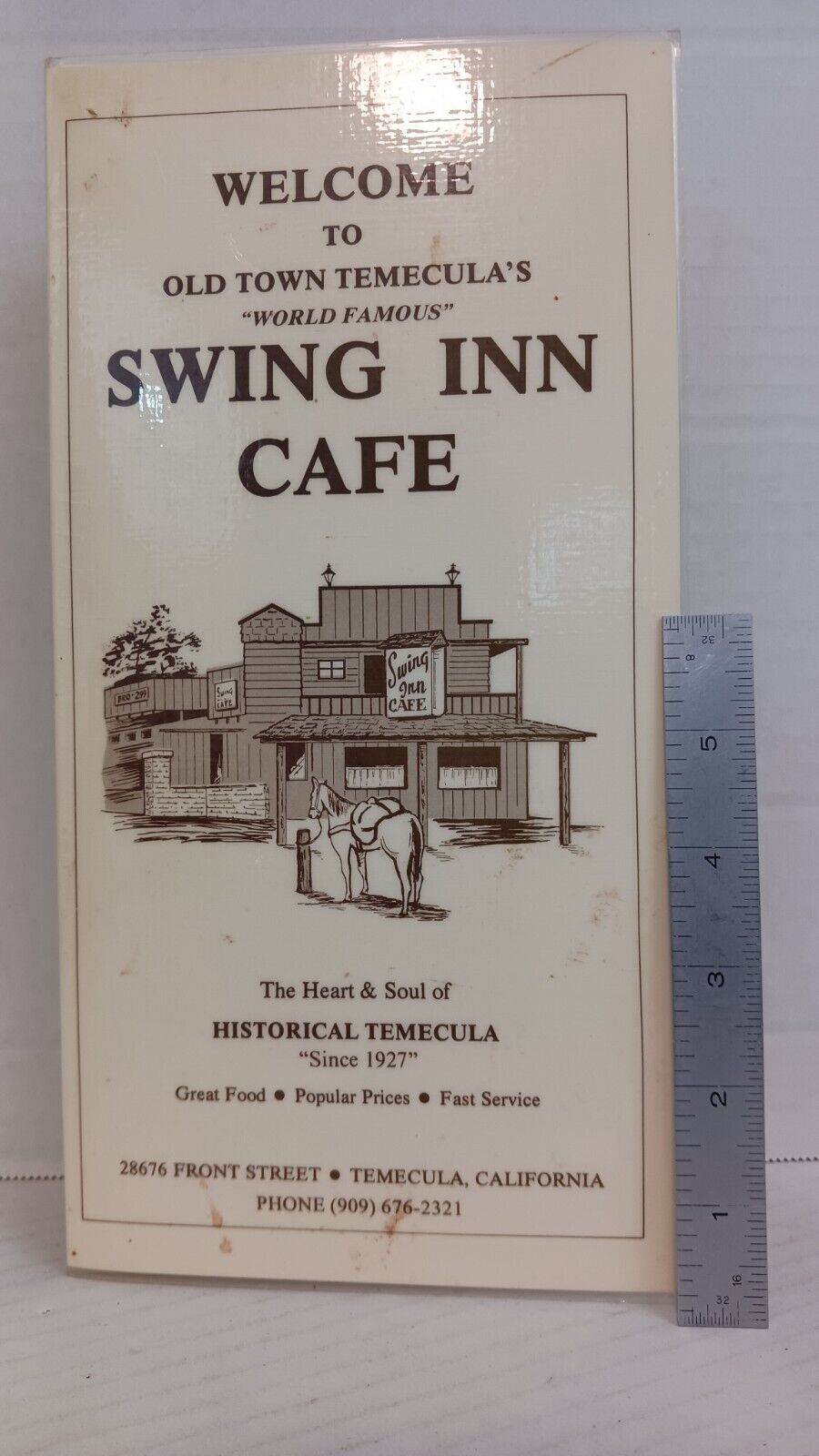 Vintage 1997 Old Town Temecula's World Famous Swing Inn Cafe Menu