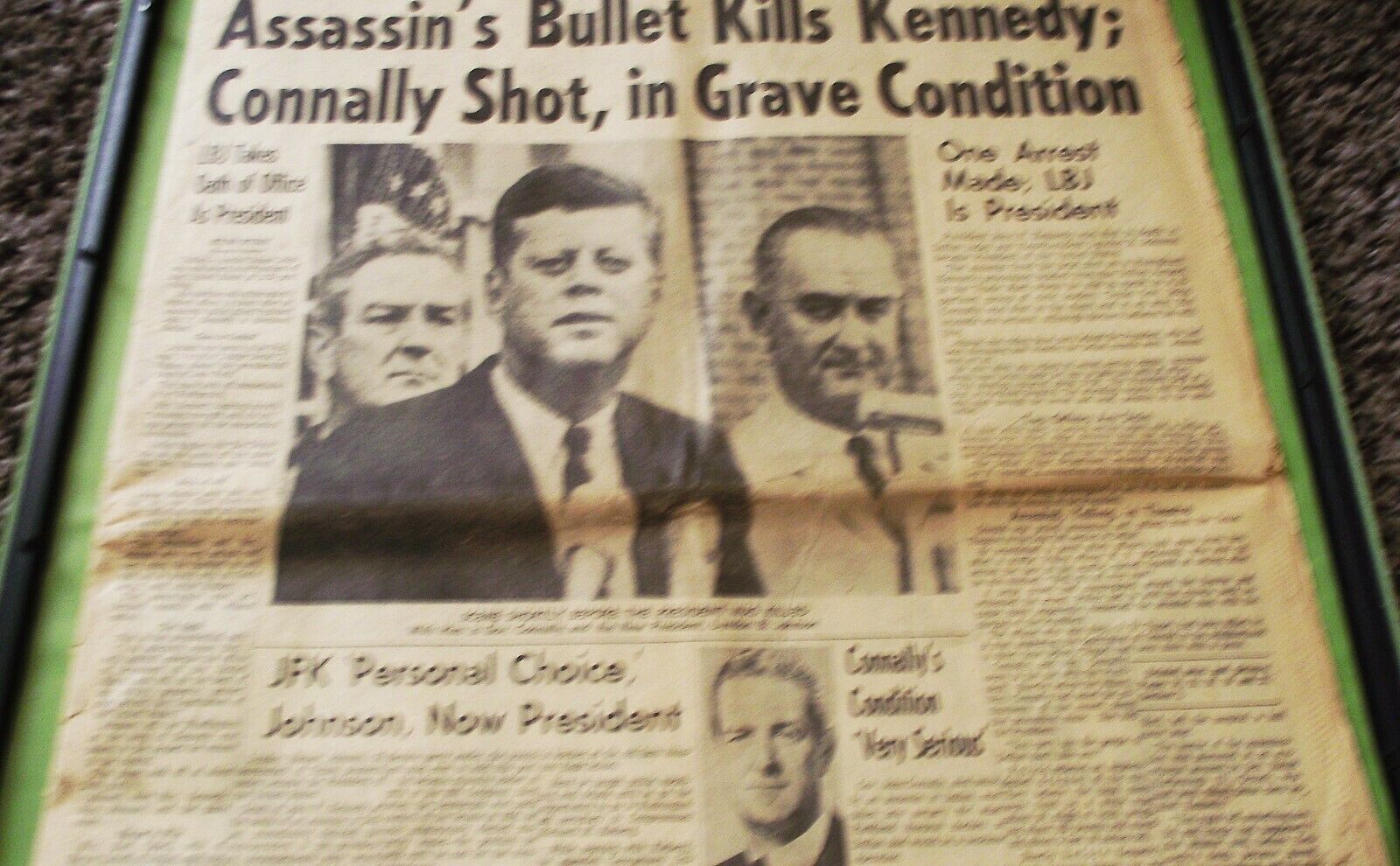 ORIGINAL 11/22/1963 HOUSTON CHRONICLE ASSASSIN\'S BULLET KILLS JOHN F. KENNEDY
