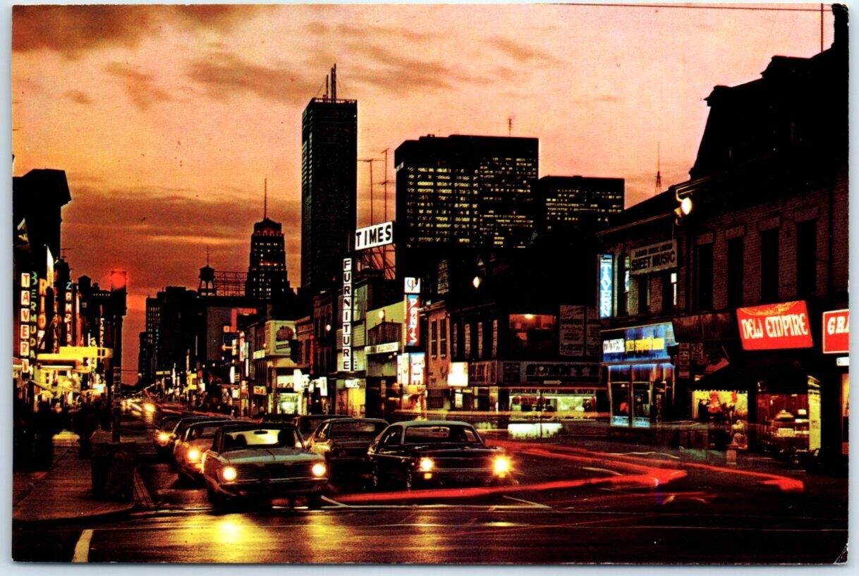 Postcard - A night view of Yonge St. in the downtown section of Toronto, Canada