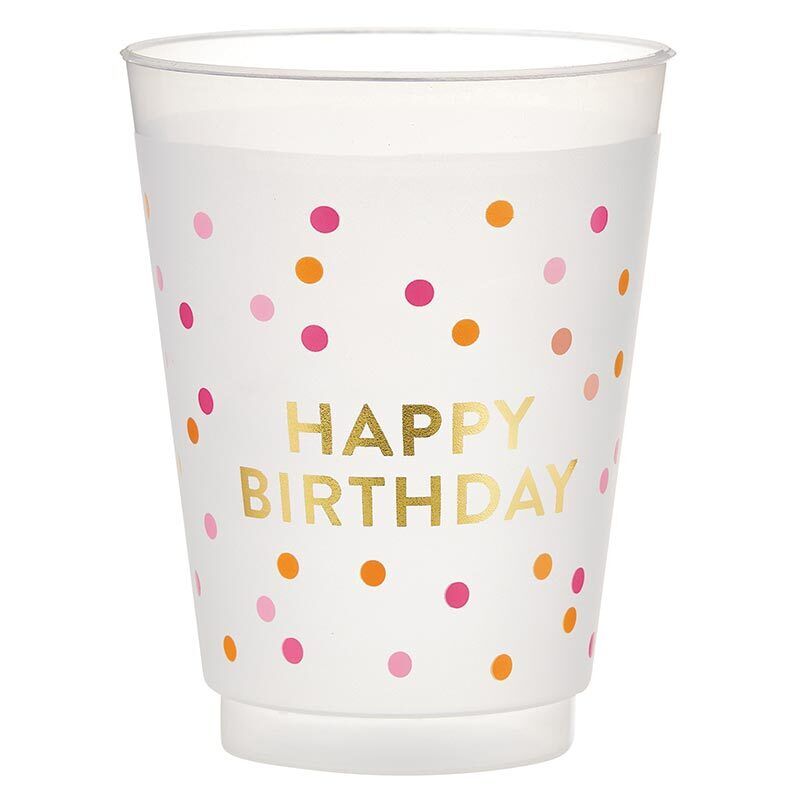 Reusable Plastic Party Frost Cup Gold Foil 3.5 in Dia. Happy Birthday Pack of 4