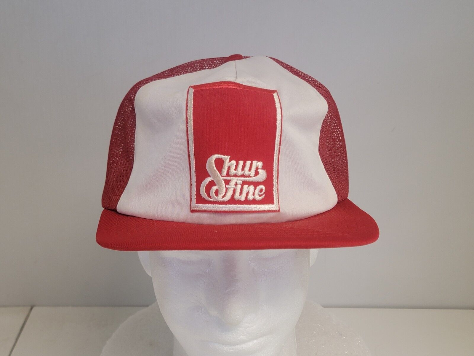 Vintage Shurfine Trucker  Hat Cap Red , White Mesh Patch US Cap Made in USA