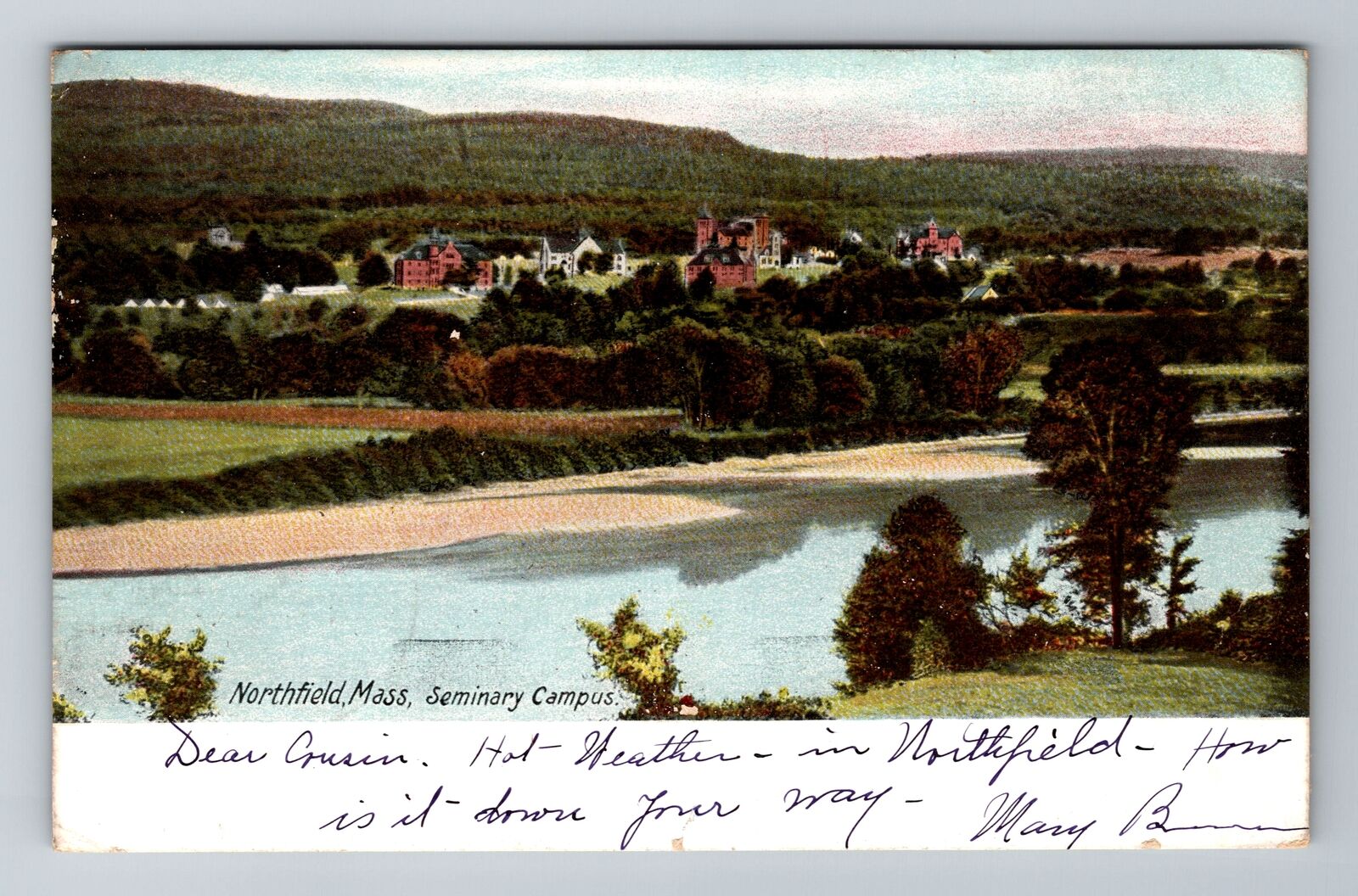 Northfield MA-Massachusetts, Seminary Campus, Antique, Vintage c1906 Postcard