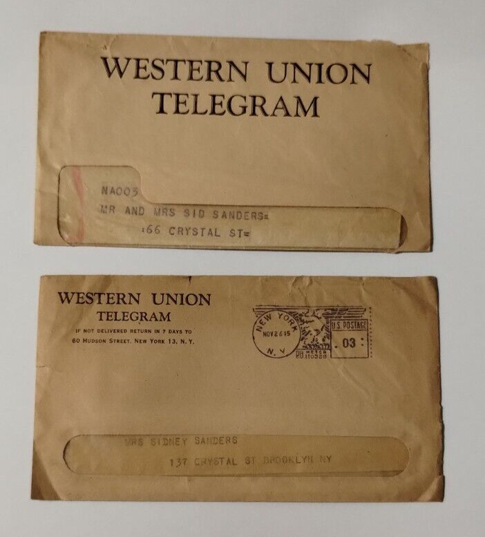 2 Western Telegrams From 1945 One Of Them Is A Storkgram Birth Of Baby Girl