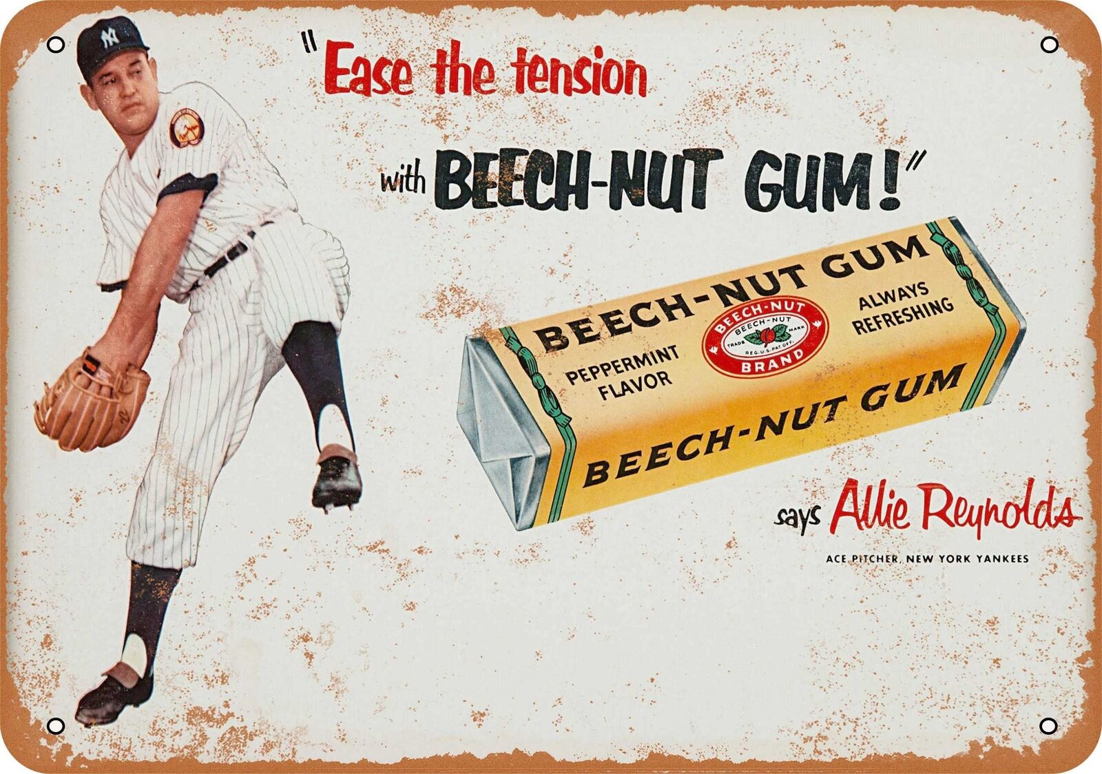 Metal Sign - 1952 Allie Reynolds for Beech-Nut Gum - Vintage Look Reproduction