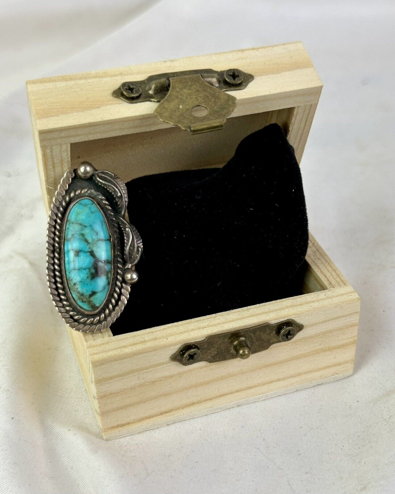 Native American Sterling Silver, Turquoise Ring, Size 6 .