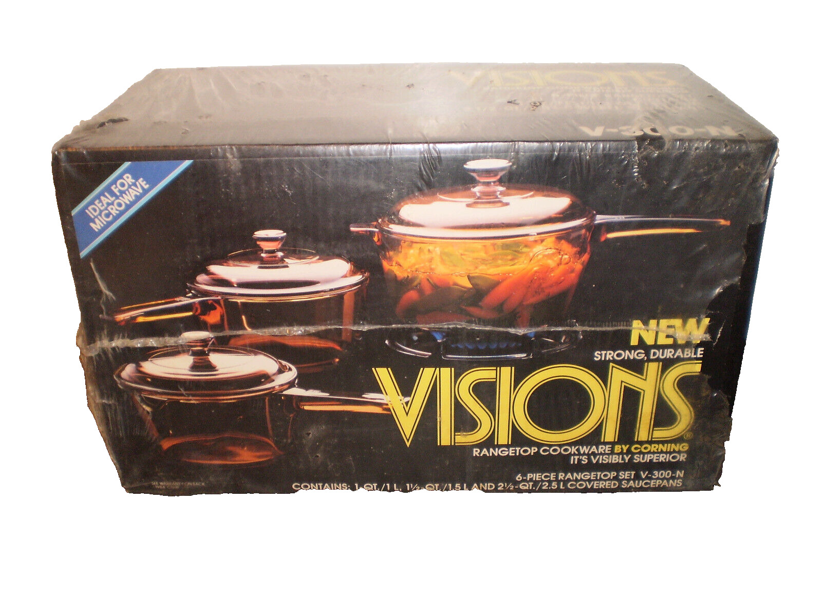 Vintage 1984 Corning Ware Rangetop Visions 6 pc Glass Covered Saucepan V-300-N