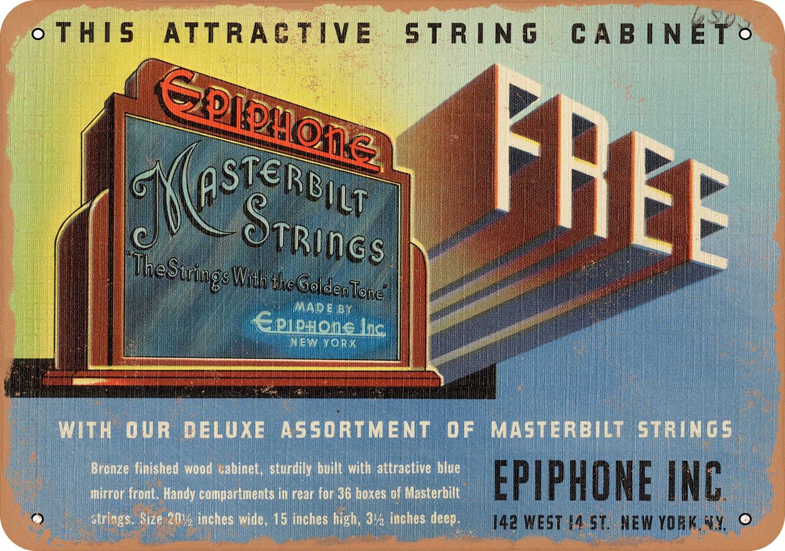 Metal Sign - New York Postcard - Epiphone masterbilt strings.