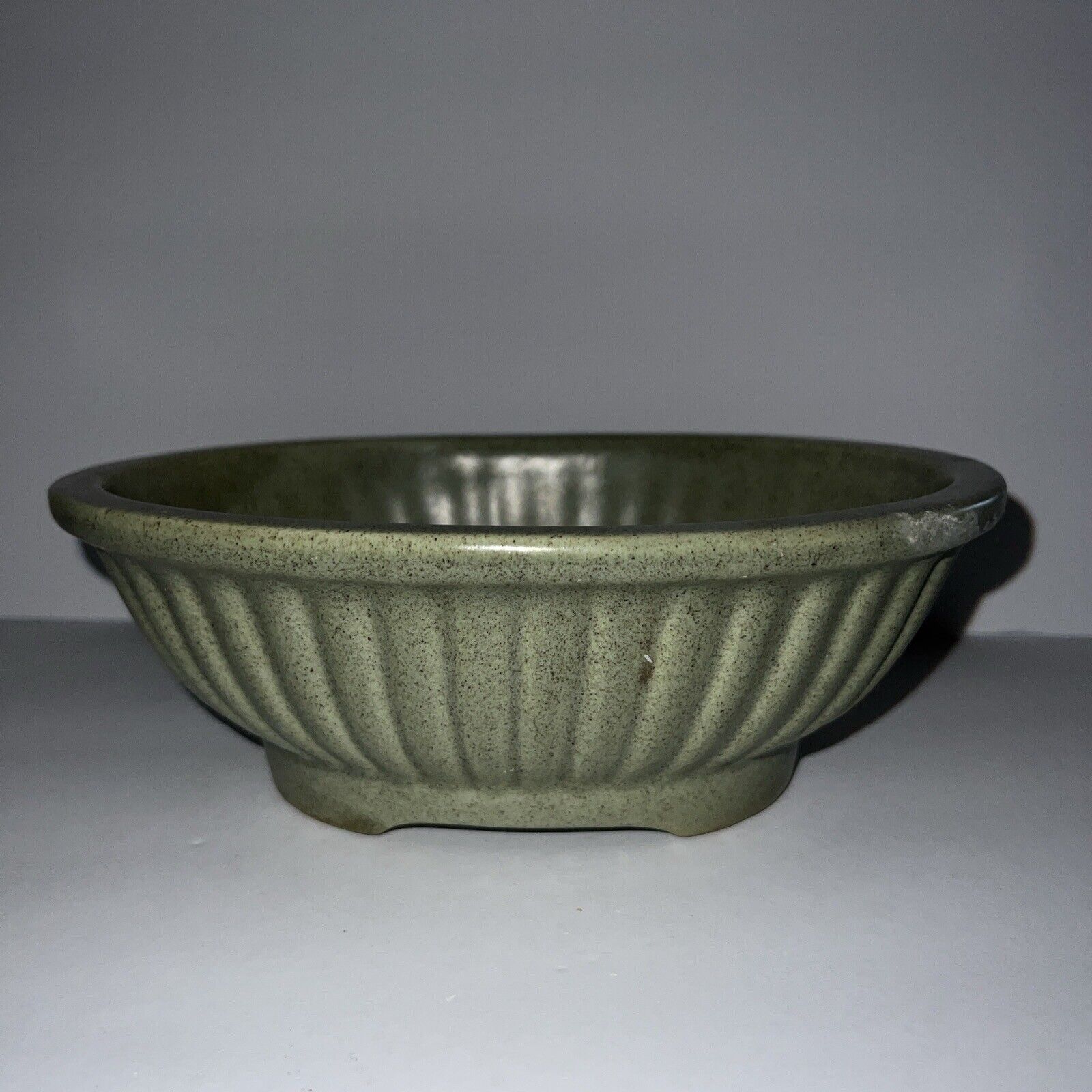 Vintage Haeger Oval Green Pottery Planter Bowl 3938A Speckled Matte Finish USA