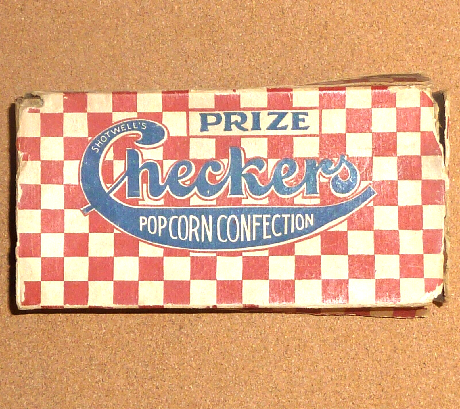 Early Antique Shotwell\'s Checkers Popcorn Box.  Competitor of Cracker Jack 2 oz.
