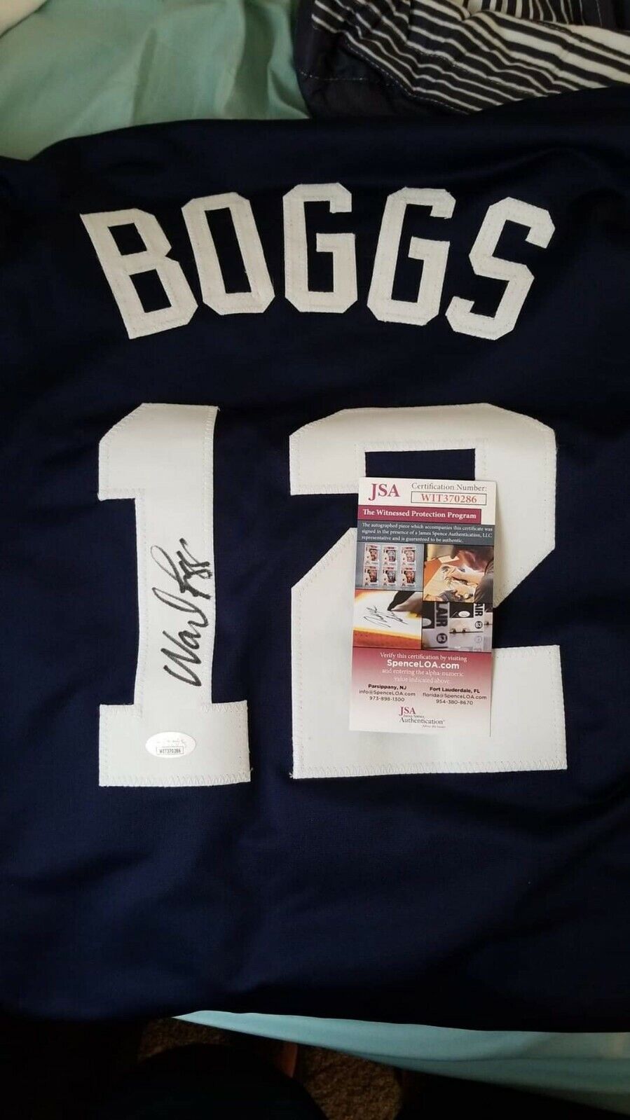 Wade Boggs Autographed New York Yankees Custom Blue Baseball Jersey - JSA COA