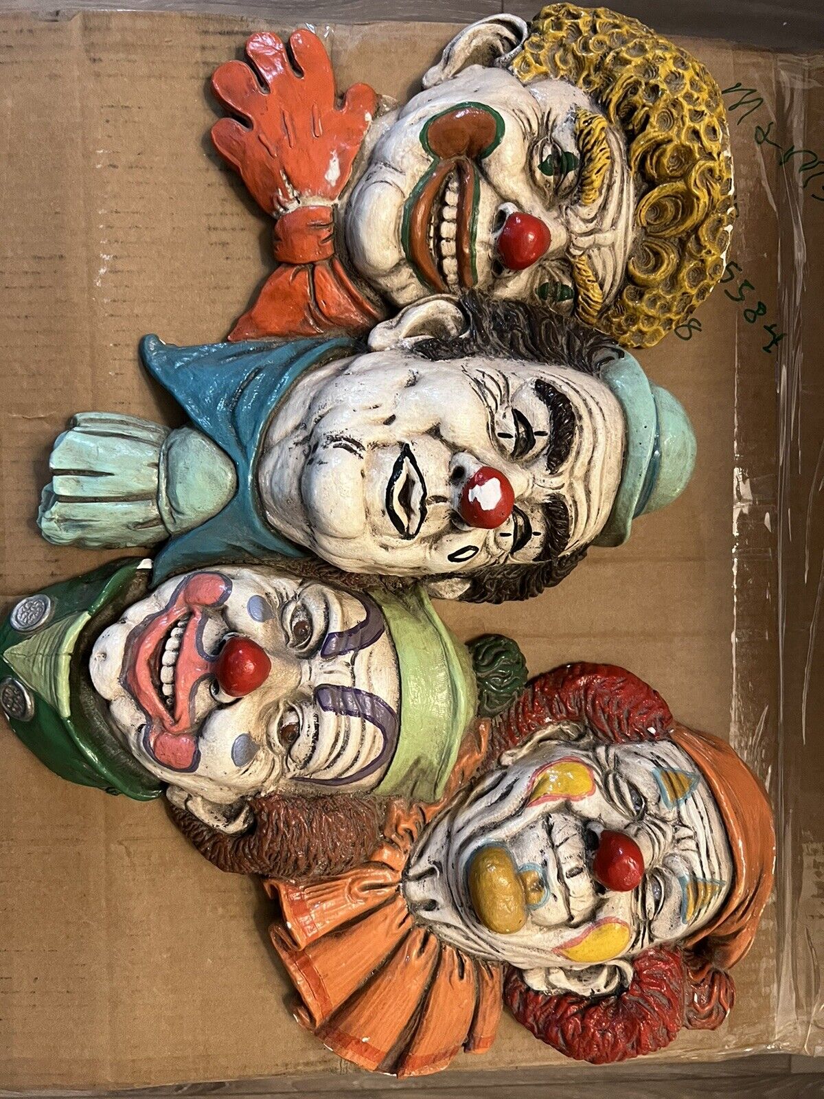 Vintage Clown Face Plaster Wall Hanging