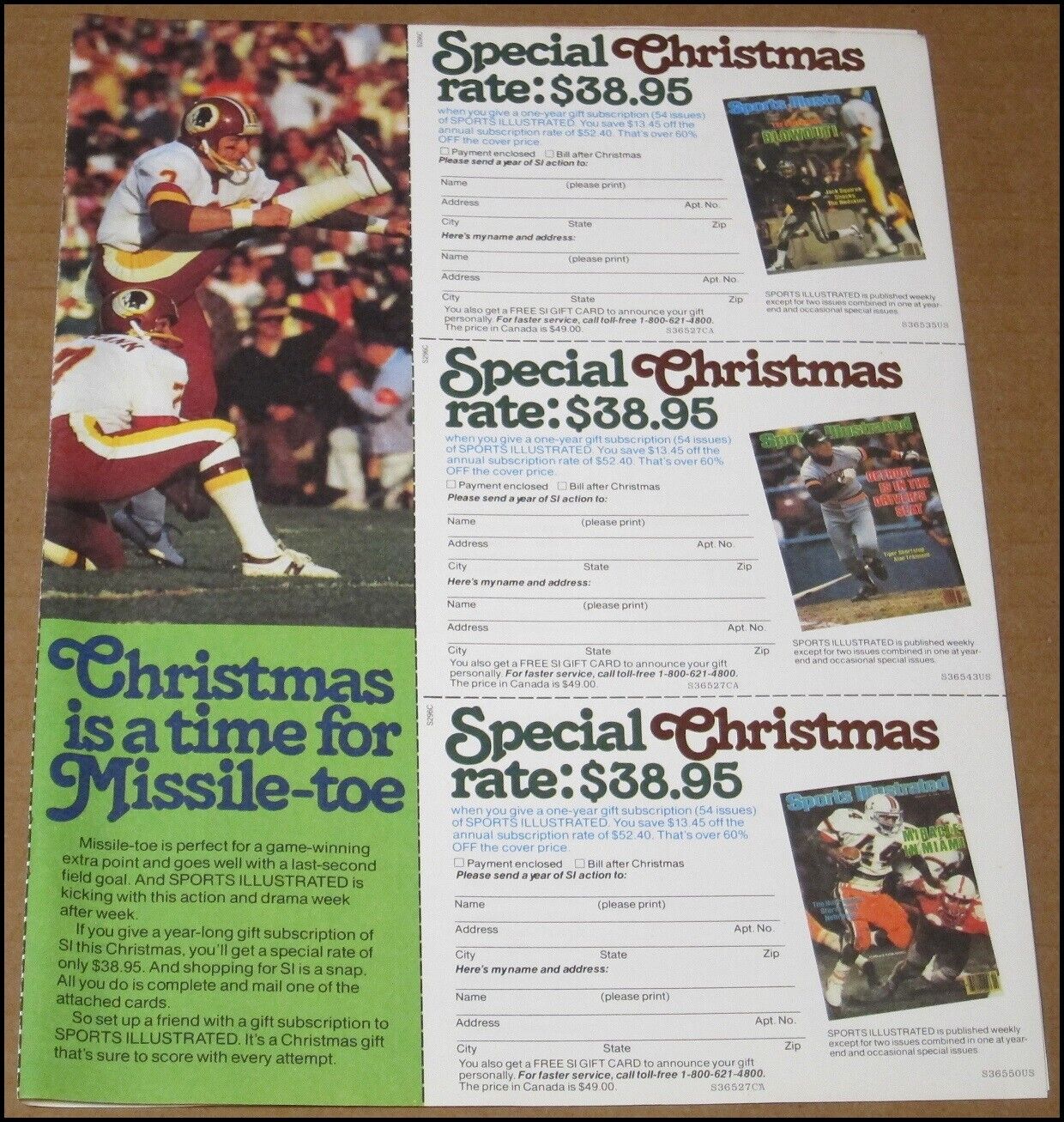 1984 Sports Illustrated Promo Advertisement Mark Moseley Washington Redskins Ad